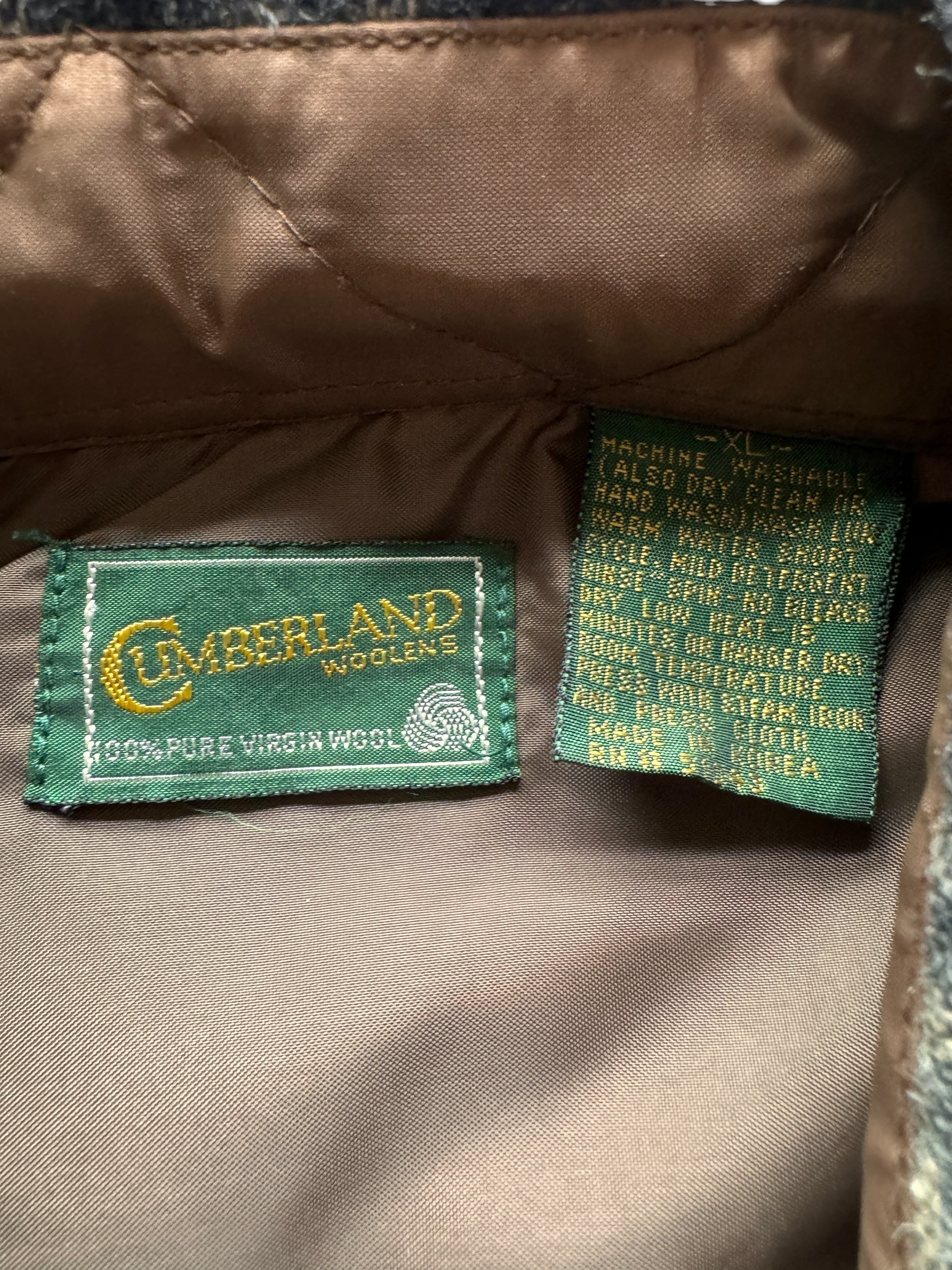 tags on Vintage Cumberland Wool Flannel SZ XL