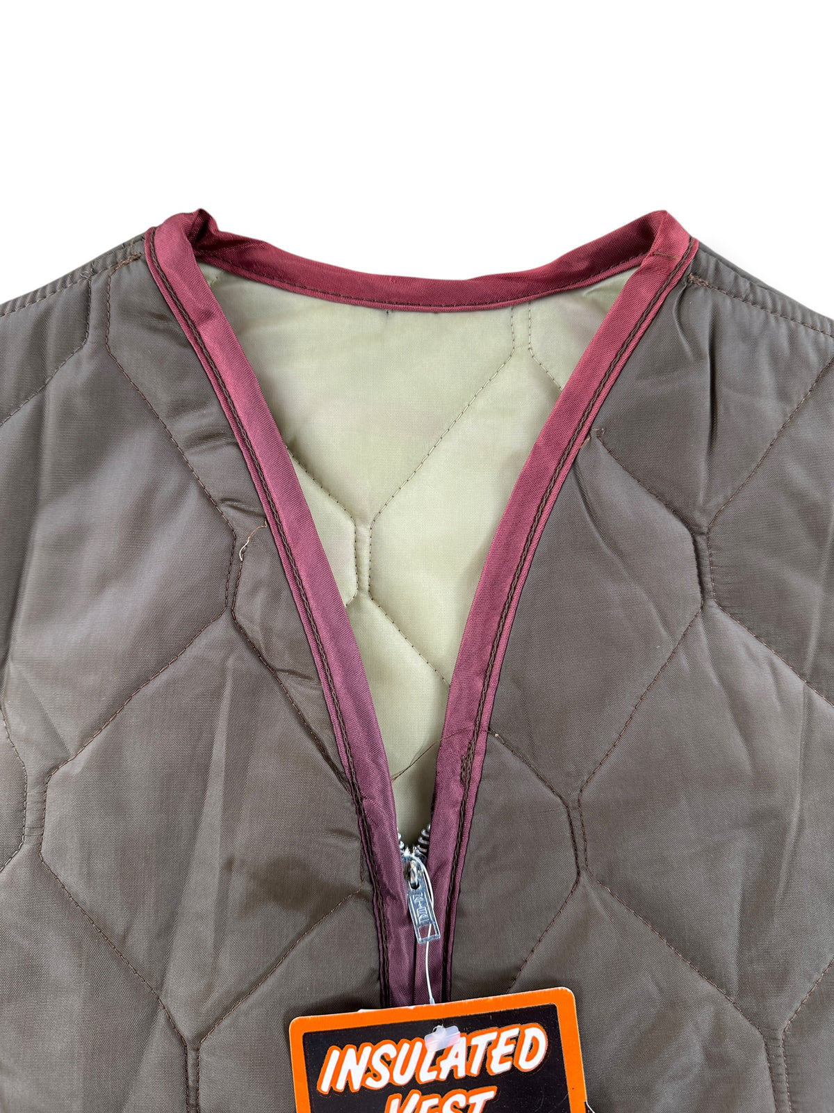 Neckline on Vintage NOS Beige Hollofil Reversible Vest SZ S
