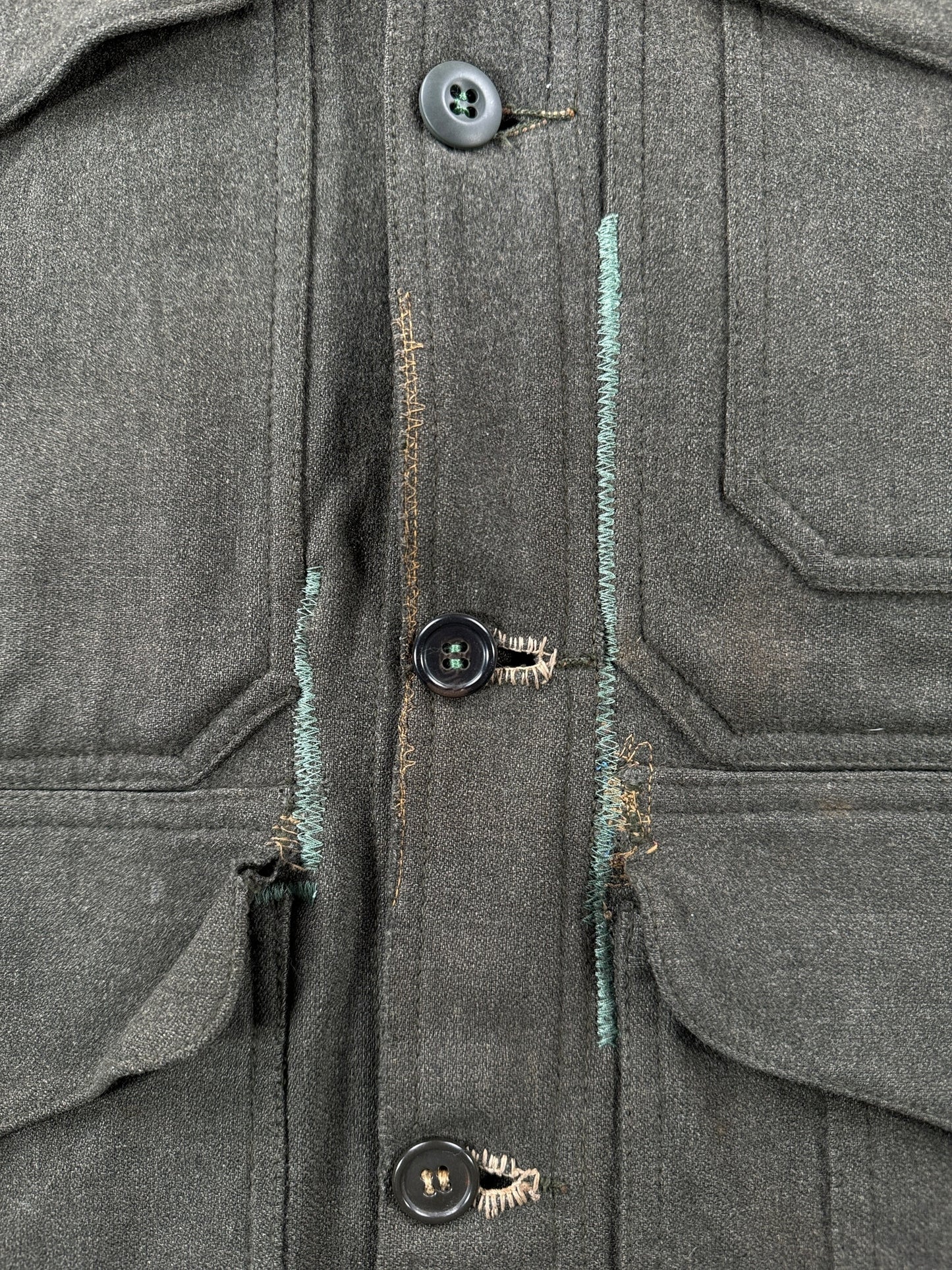 Repair on Vintage 60’s Filson Green Wool Mackinaw Jacket W/ Repairs SZ L
