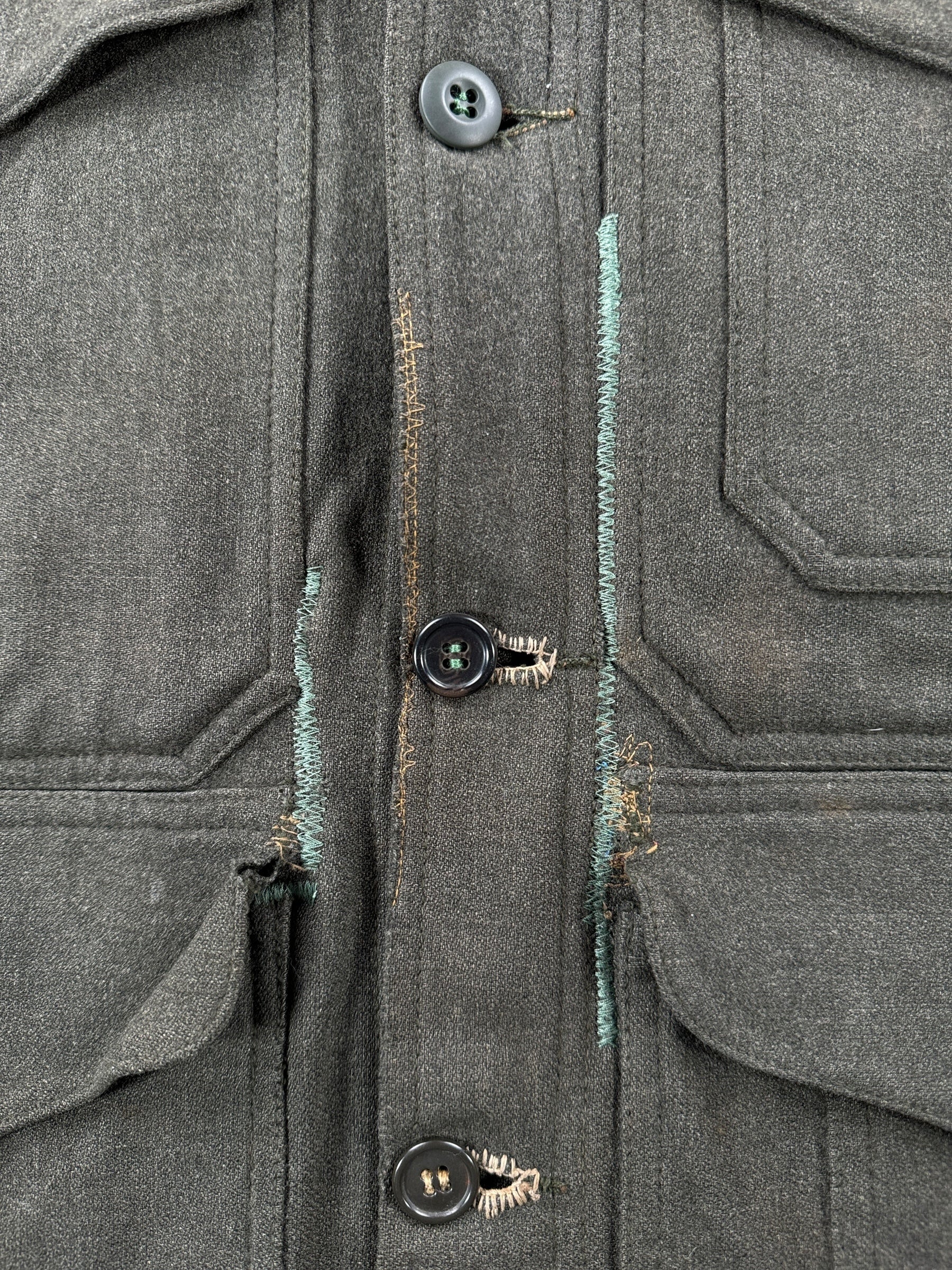 Repair on Vintage 60’s Filson Green Wool Mackinaw Jacket W/ Repairs SZ L