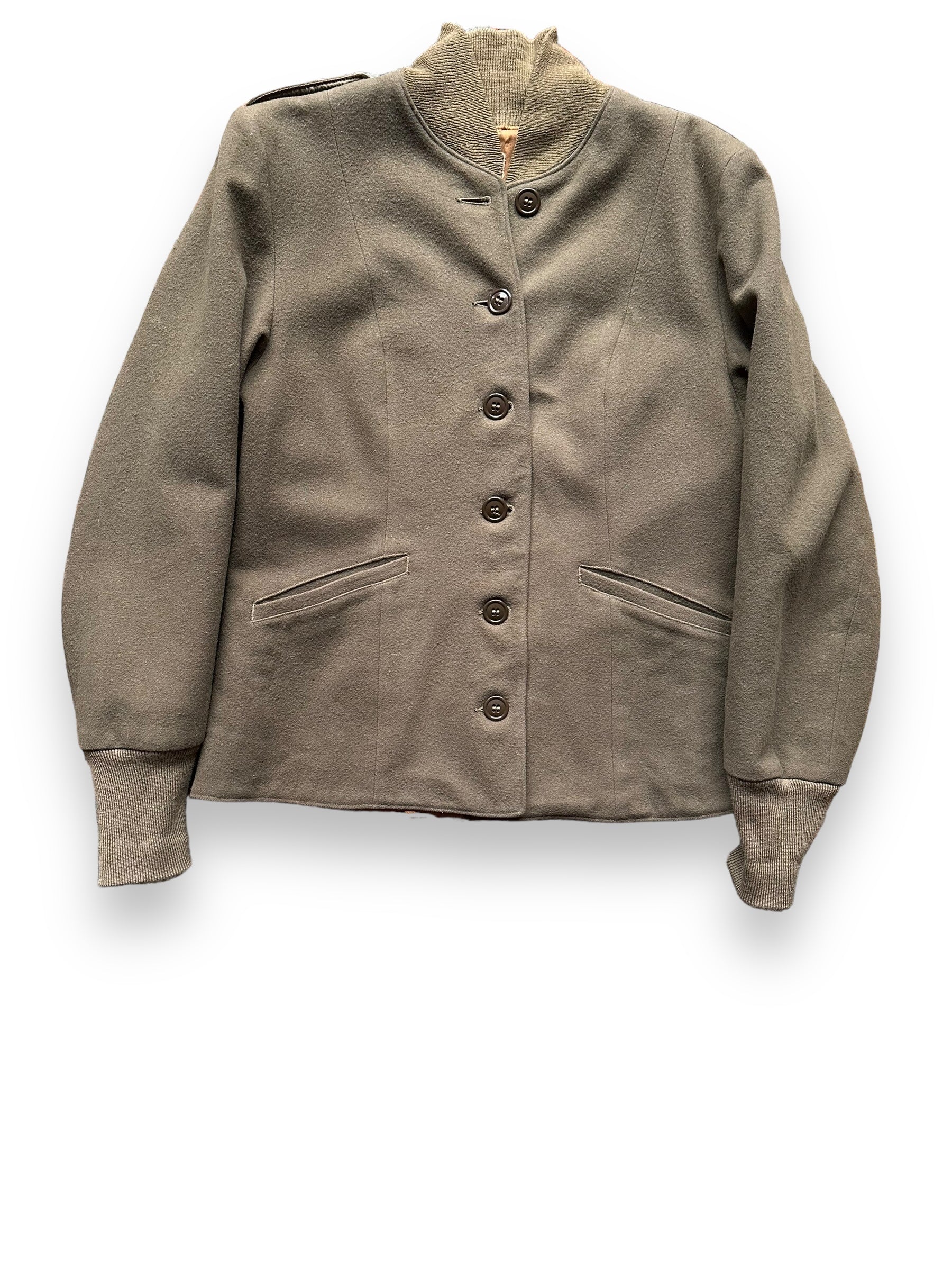 Front View of Vintage WWII Era Womens Wool Field Liner SZ 14R | Vintage M-1943 Wool Jacket Seattle | Barn Owl Vintage Seattle