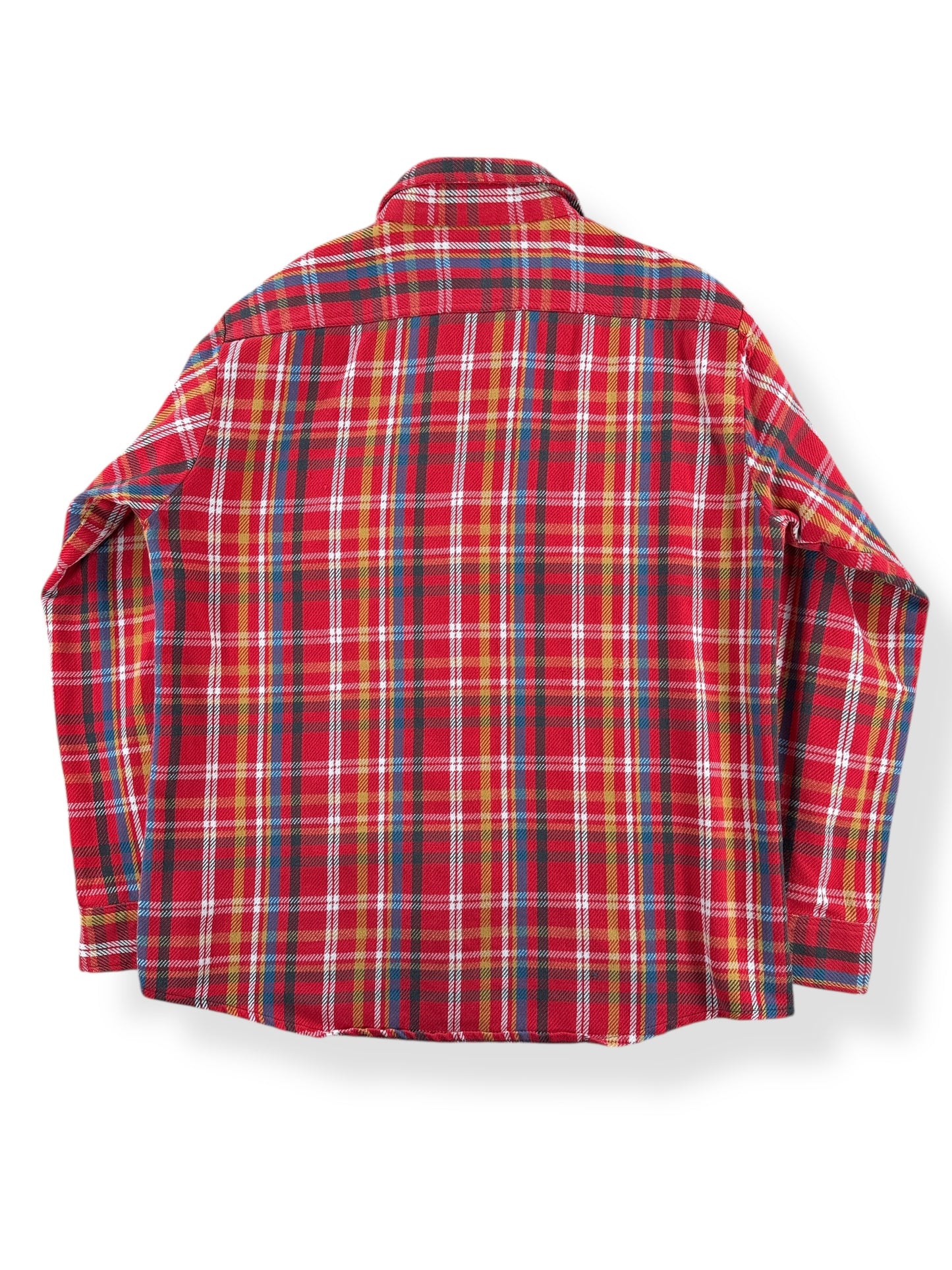 Back of Vintage 70s Era Red Blue Gold Big Mac Cotton Flannel SZ L