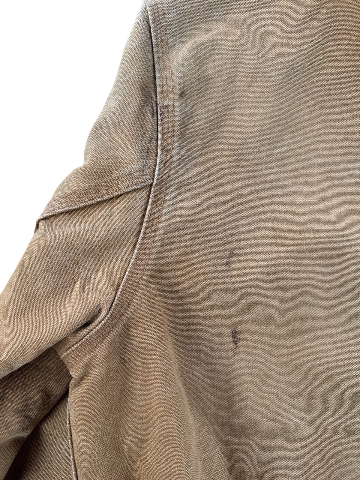 Staining on back of Carhartt Tan Hooded Jacket SZ L