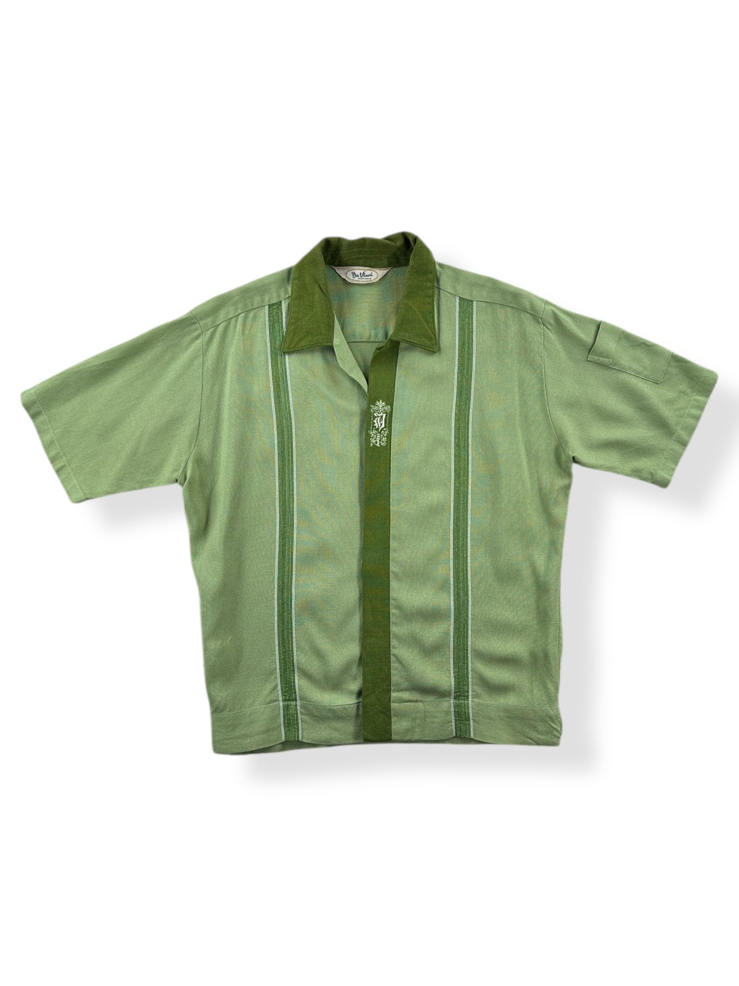 Front of Vintage Davinci Green Two Tone Loop Collar Shirt SZ M