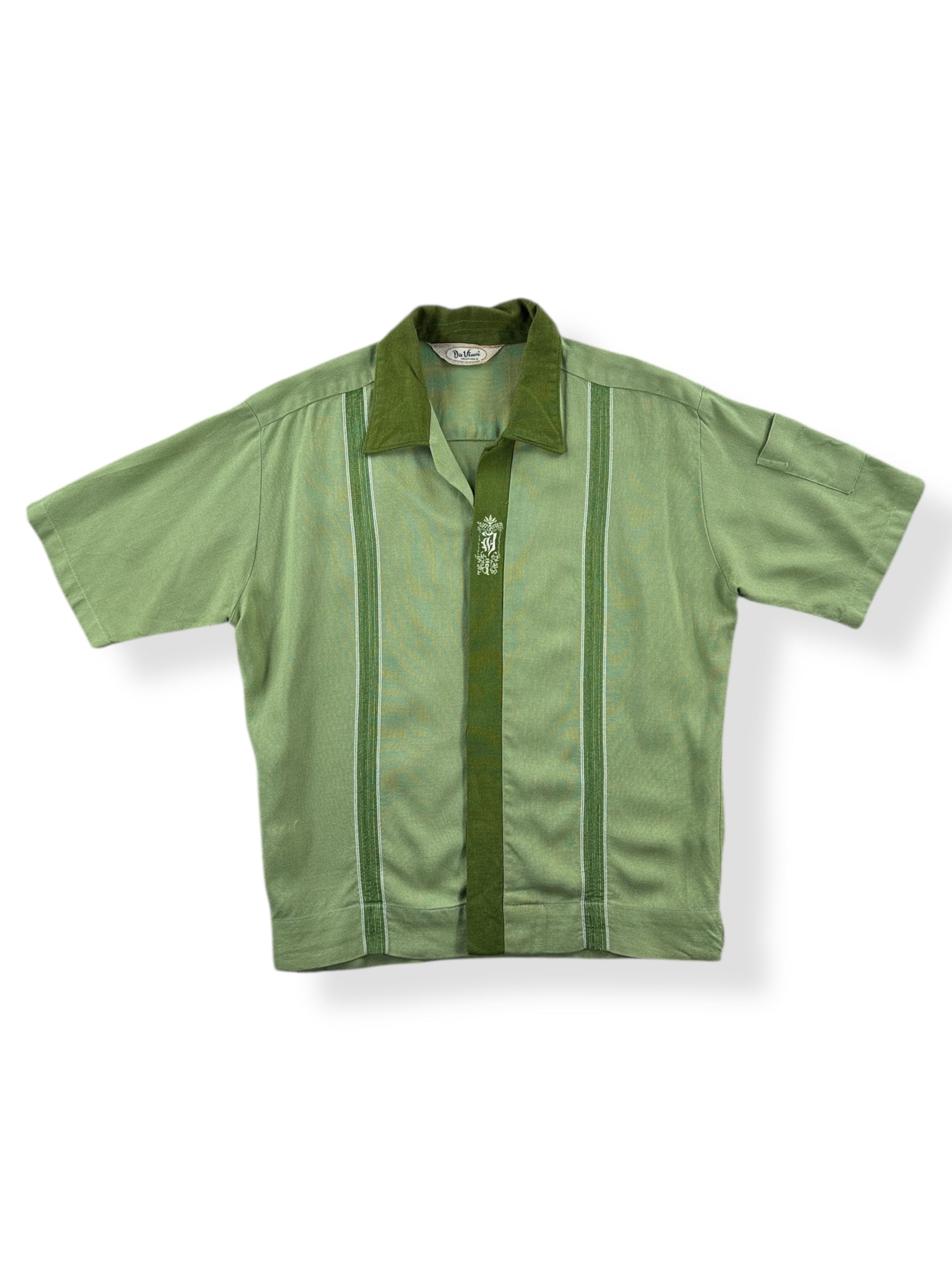 Front of Vintage Davinci Green Two Tone Loop Collar Shirt SZ M