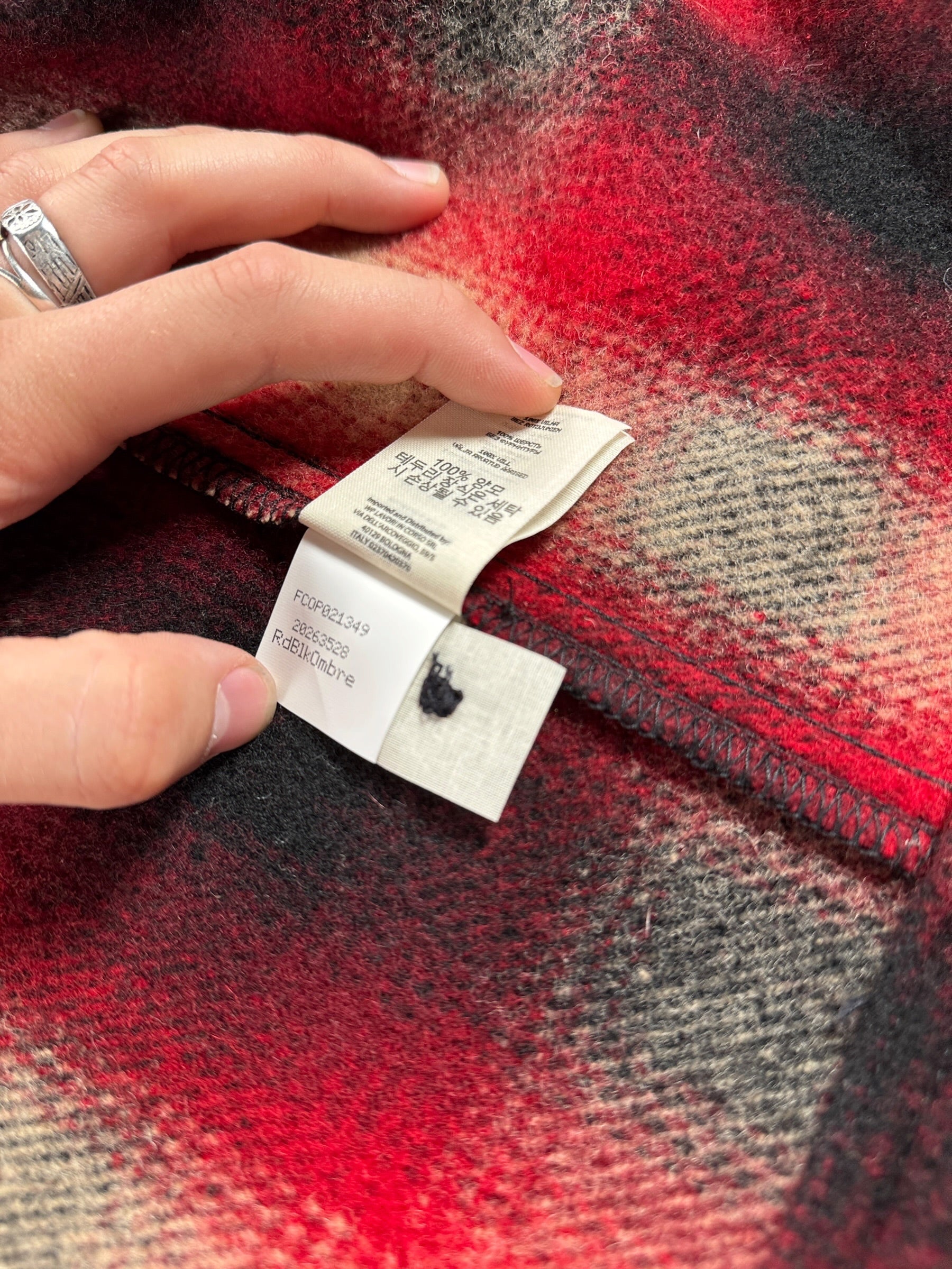 Care tag on Filson Plaid Jac Shirt SZ S