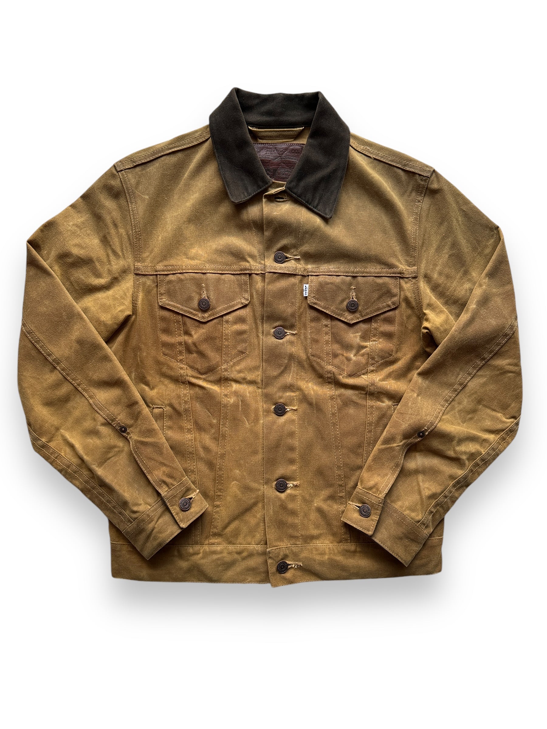 Front View of Filson X Levis Tin Cloth Type III Trucker Jacket SZ M