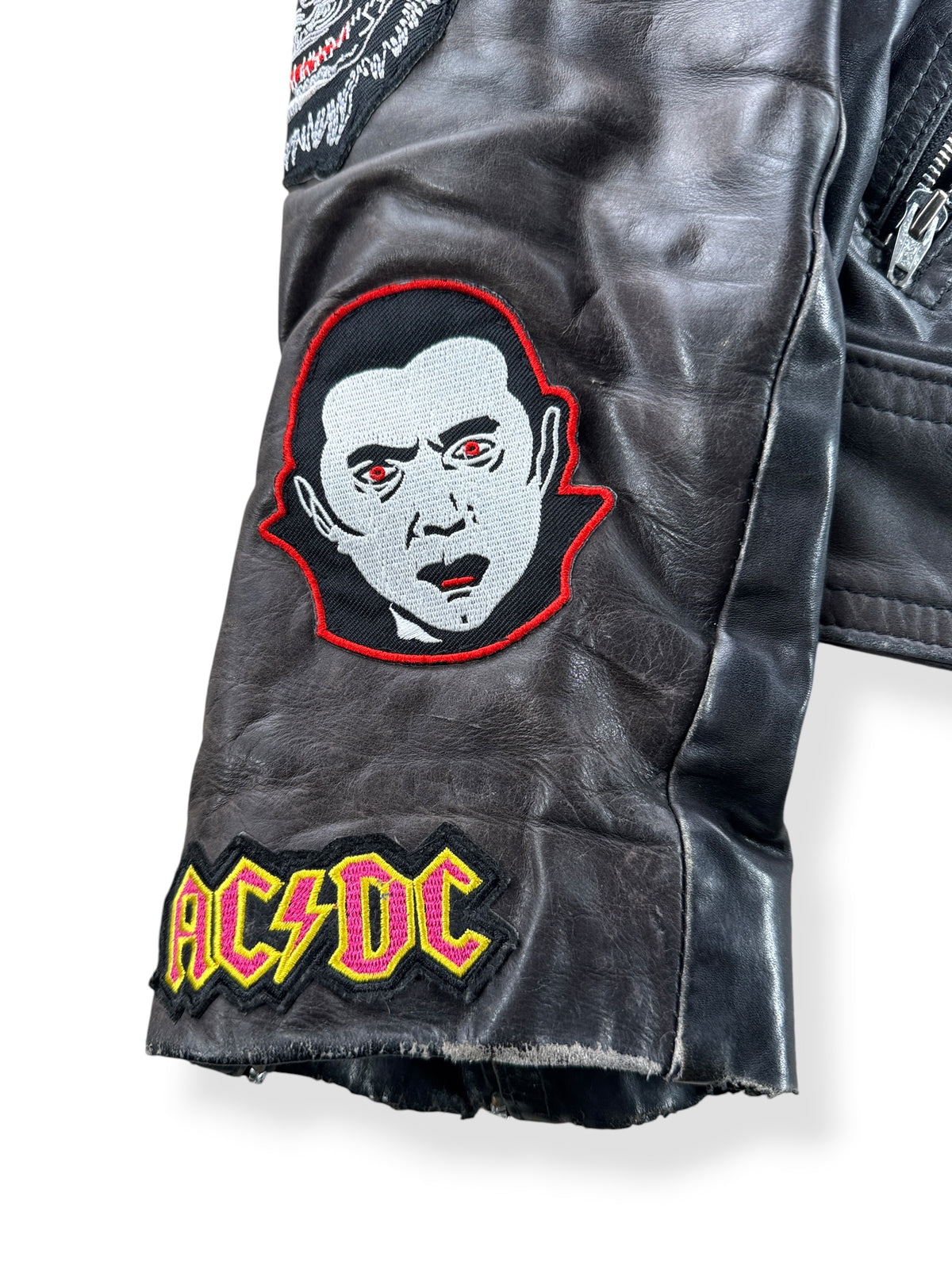 Patches on Vintage 90s Leather Battle Jacket SZ M