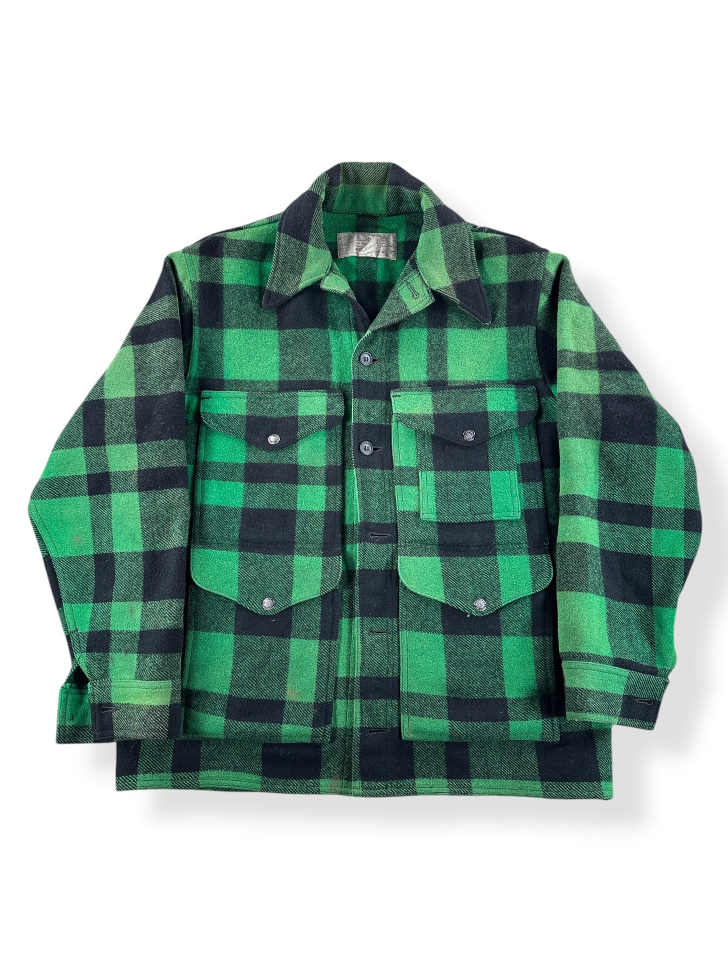 Front of Vintage Filson Green & Black Mackinaw Cruiser SZ 42