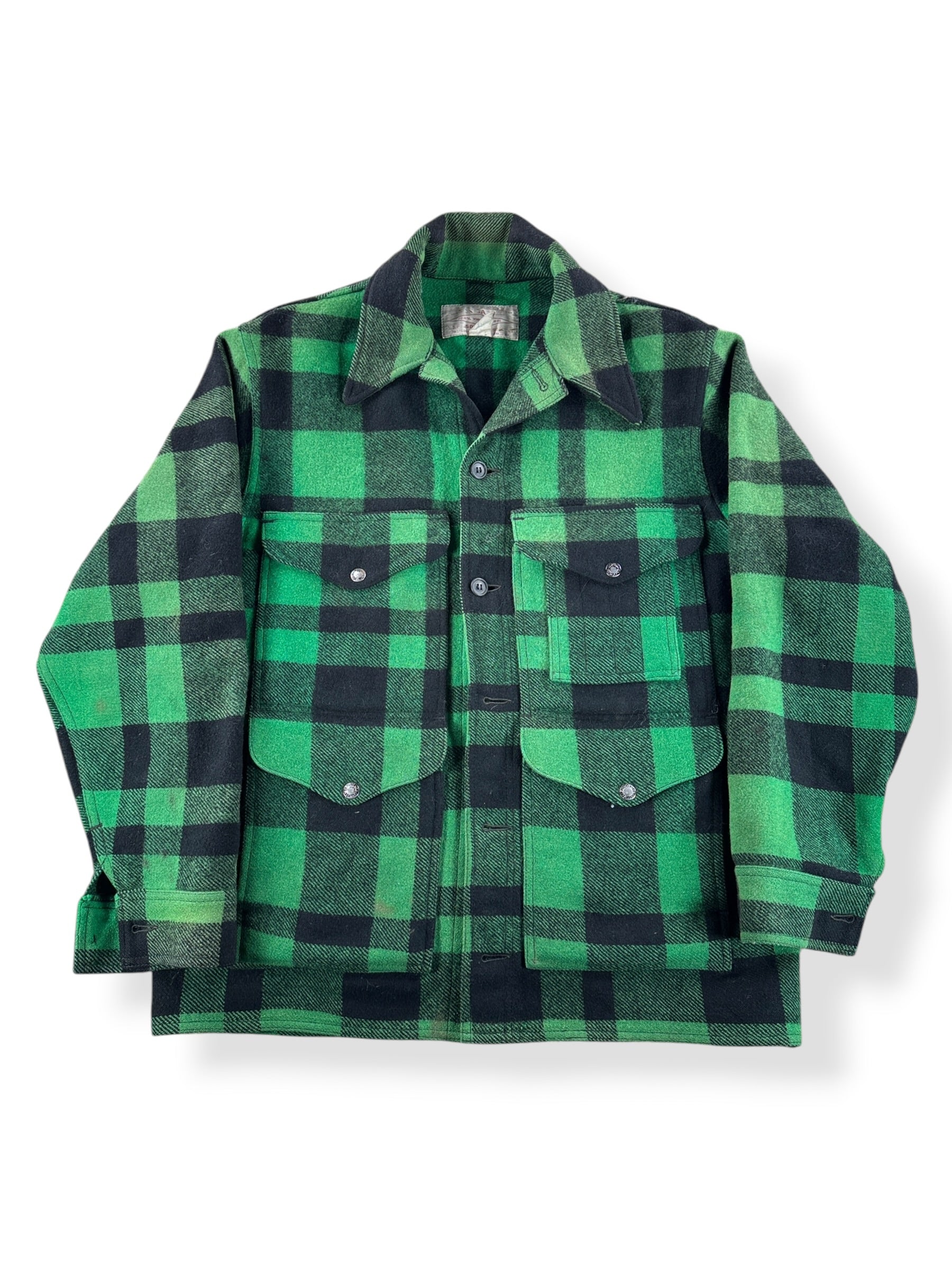 Front of Vintage Filson Green & Black Mackinaw Cruiser SZ 42