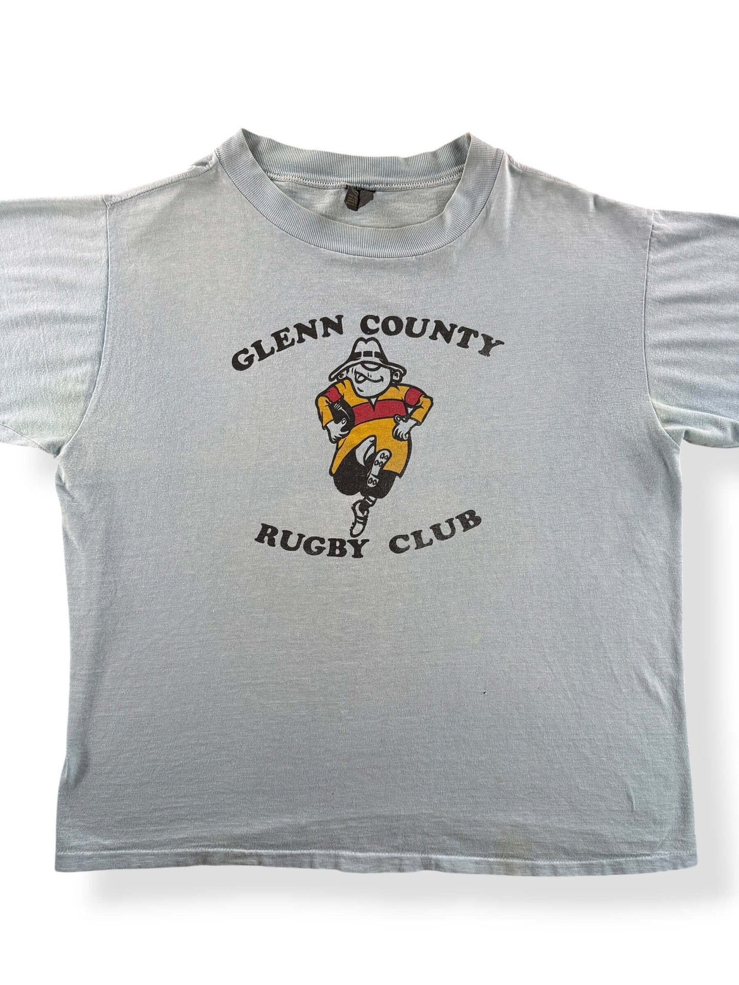 Front Close Up of Vintage Glenn County Rugby Club Tee SZ XL