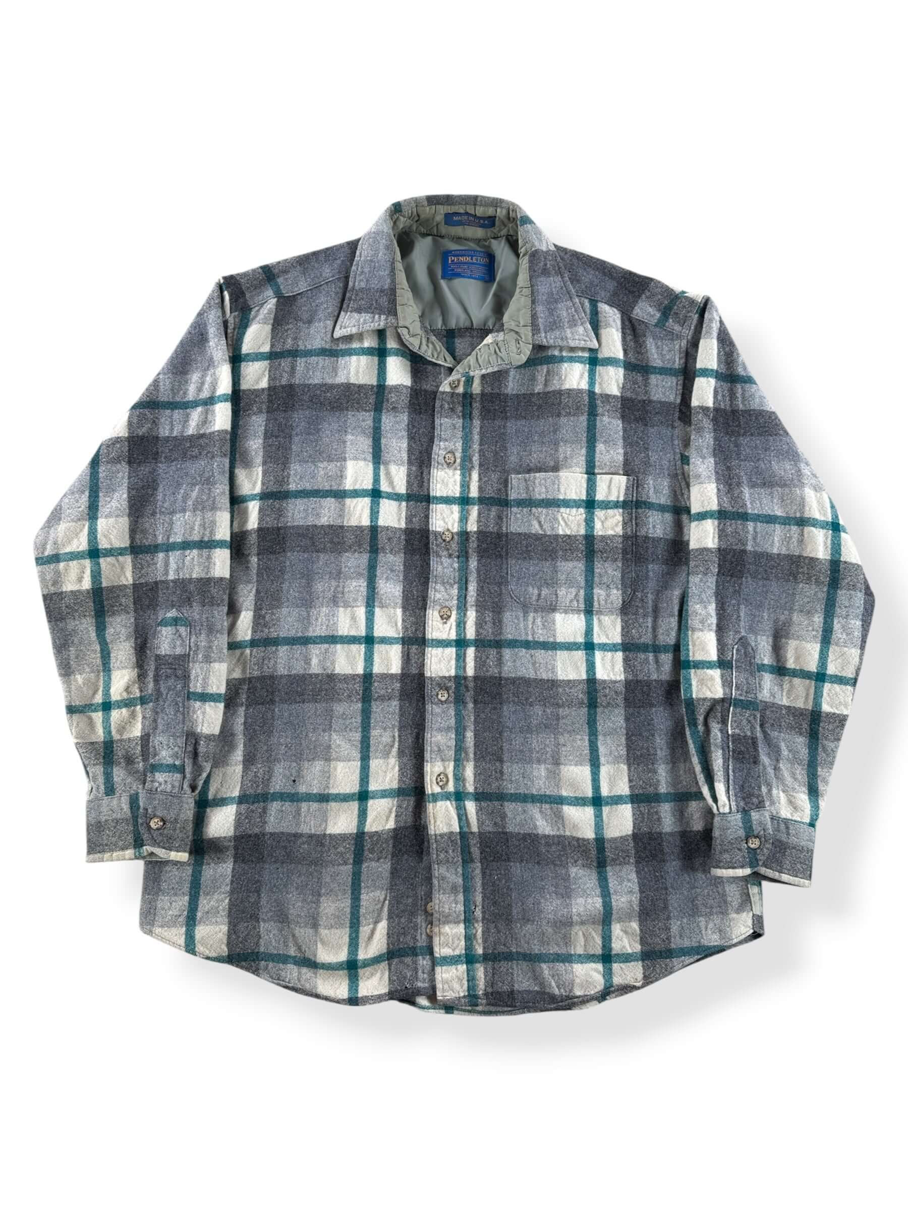 Front of Vintage Grey & Green Pendleton Flannel SZ L - AS IS