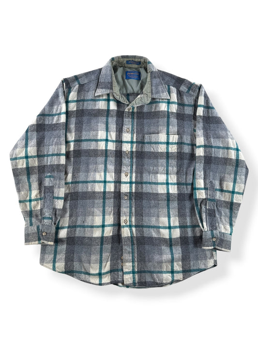 Front of Vintage Grey & Green Pendleton Flannel SZ L - AS IS
