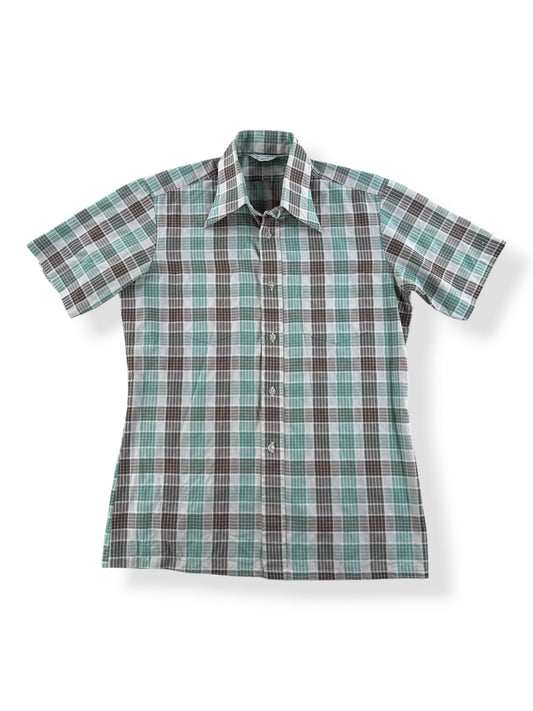 Front of Vintage For The VIP Short Sleeve Plaid Shirt SZ S