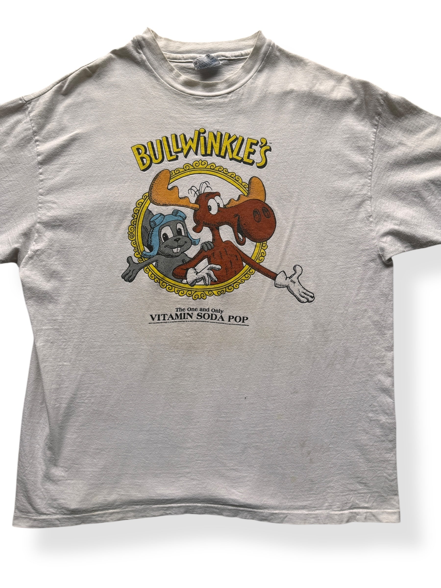 Front Close Up of Vintage Bullwinkle's Vitamin Soda Pop Tee SZ XL