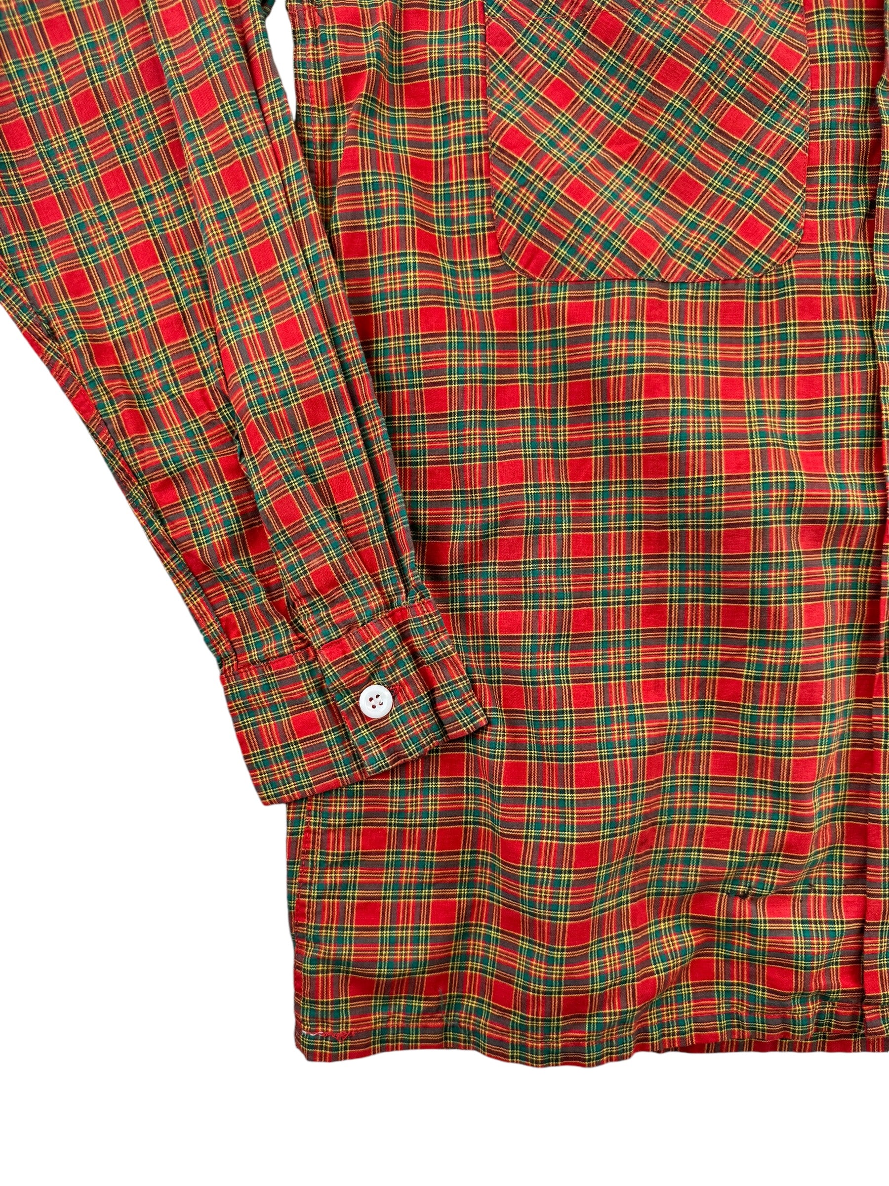 Front bottom right side of 1940s Ace of California Plaid Loop Collar Shirt M