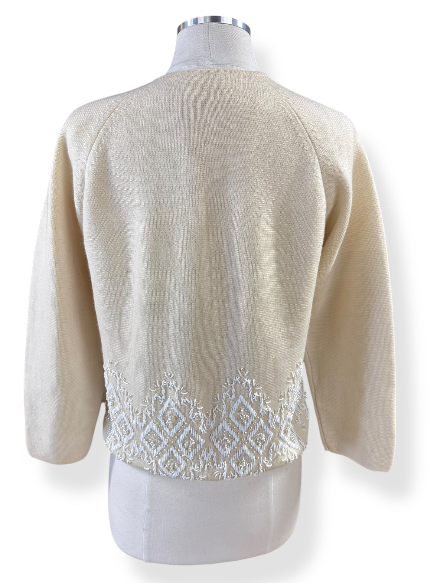 Back view of 1950s Beaded Wool Cardigan L