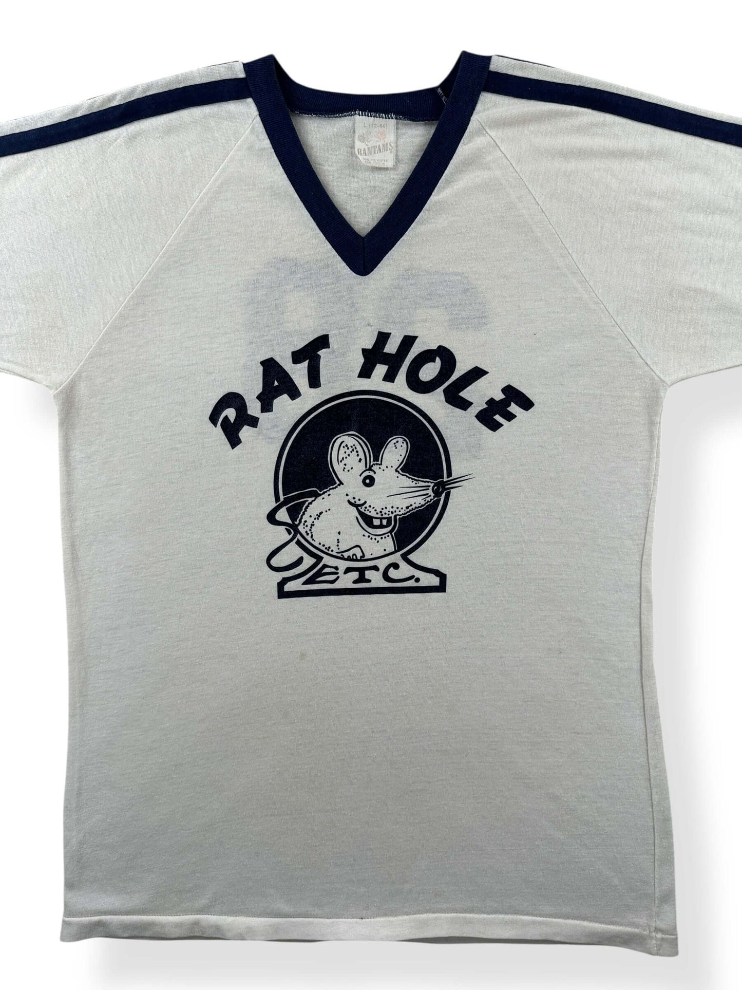 Front Close Up of Vintage Rat Hole Jersey Tee SZ M
