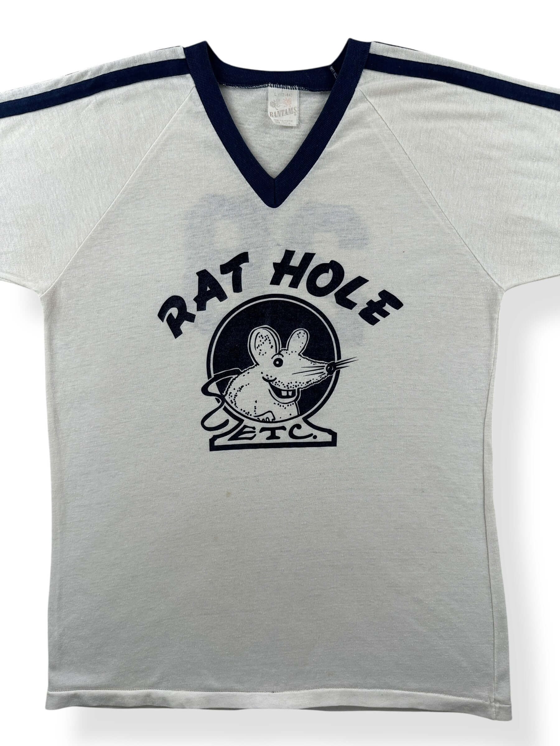 Front Close Up of Vintage Rat Hole Jersey Tee SZ M