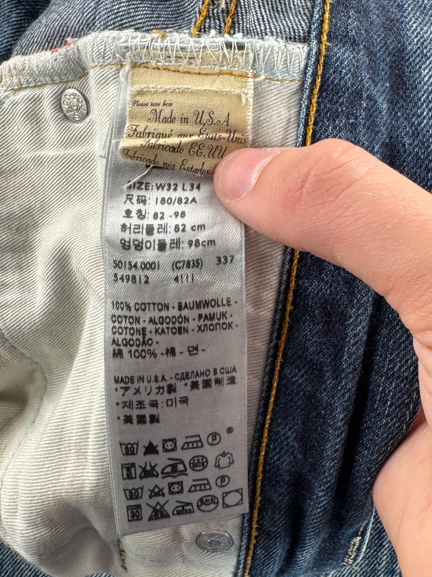 Tags on Levi's LVC 501ZXX Jeans W32