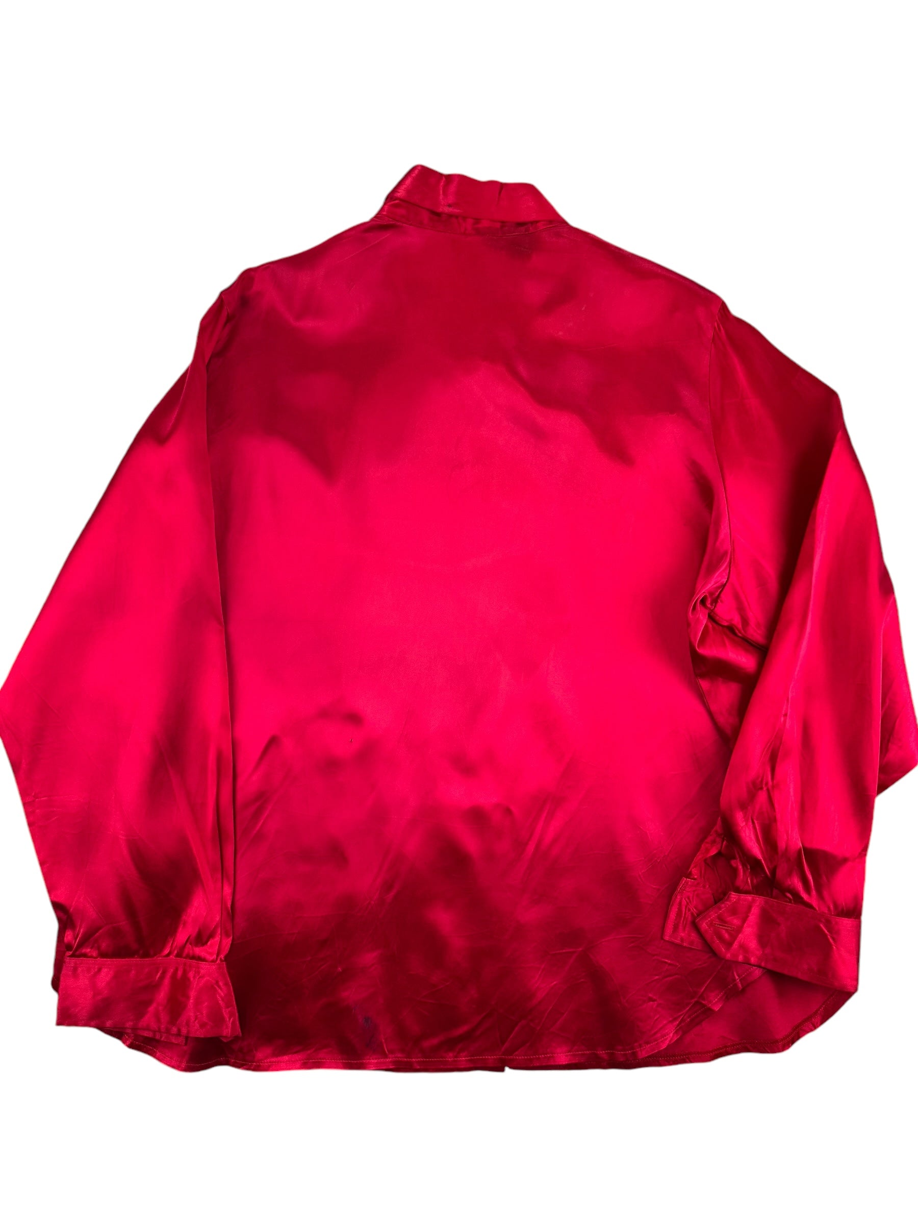 Back view of 1980s Red and Black Satin Western Pearl Snap Shirt XL