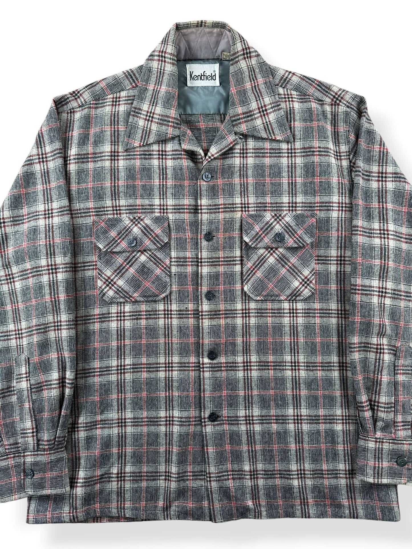 Front Close Up of Vintage Kentfield Wool Blend Loop Collar Flannel SZ M