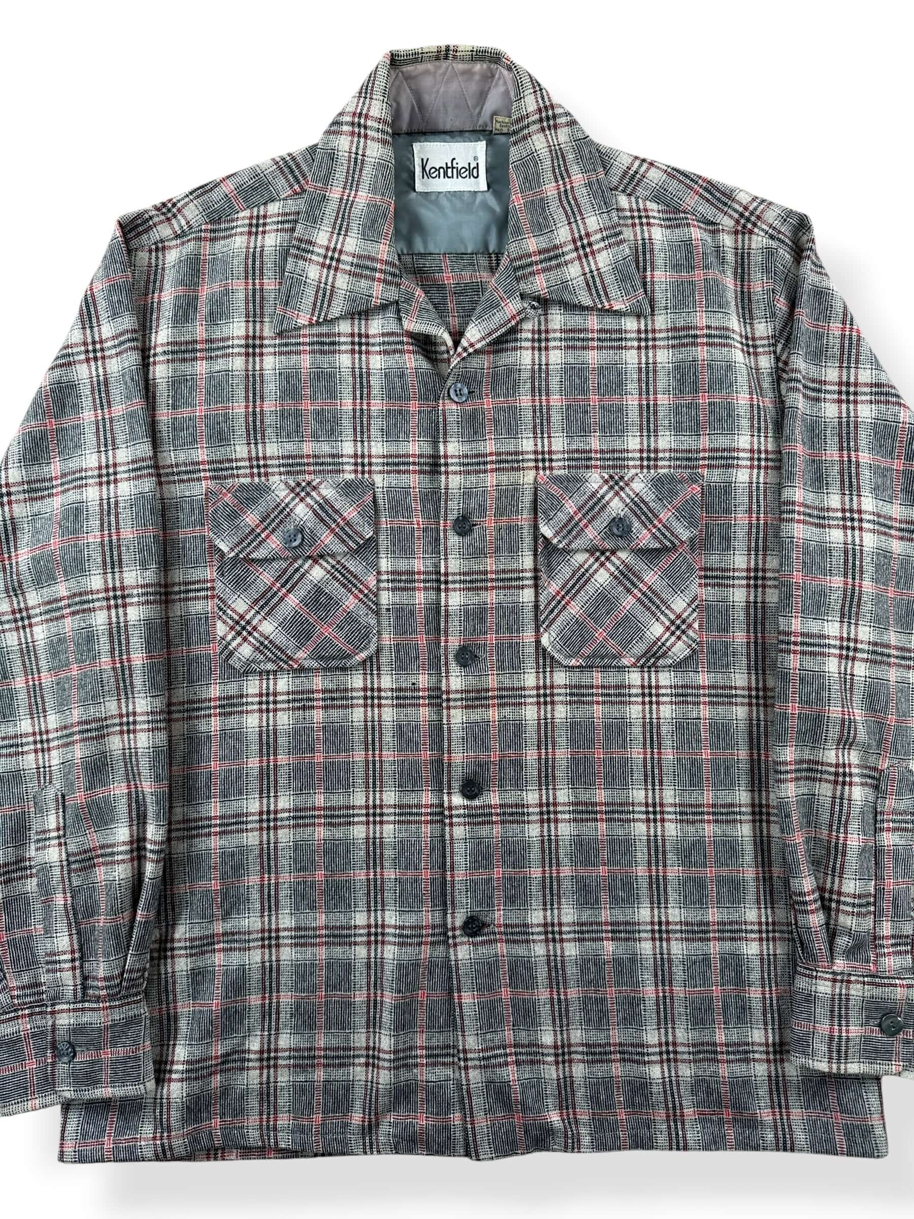 Front Close Up of Vintage Kentfield Wool Blend Loop Collar Flannel SZ M