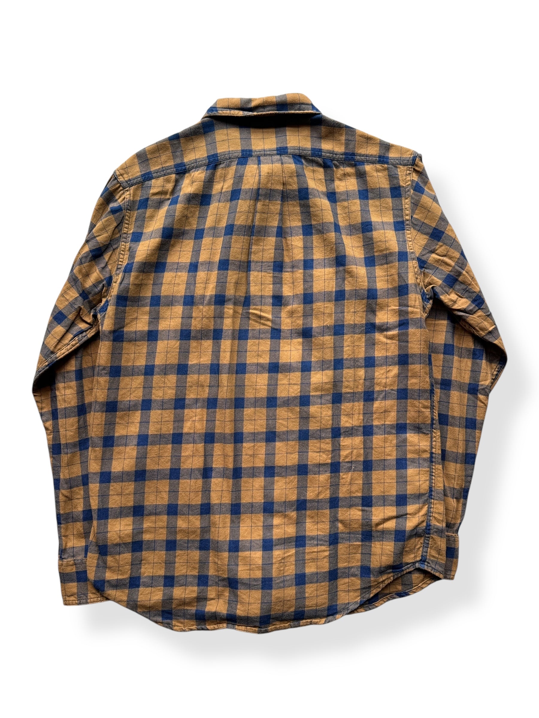 Back of Filson Brown Blue Plaid Cotton Shirt SZ S