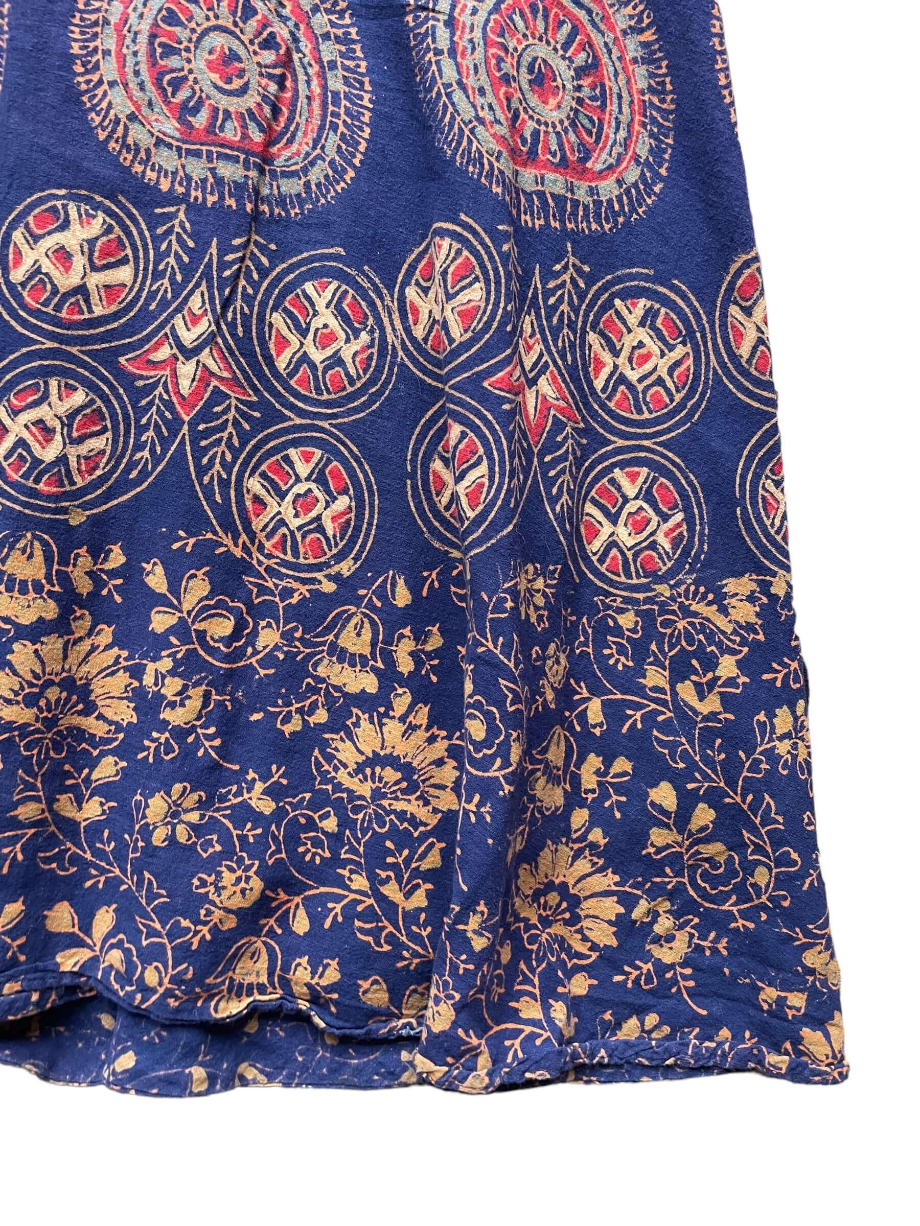 Bottom detail view ofVintage 1970s Indian Cotton Navy Floral Wrap Skirt SZ M-XL | Barn Owl Ladies Clothing | Seattle True Vintage