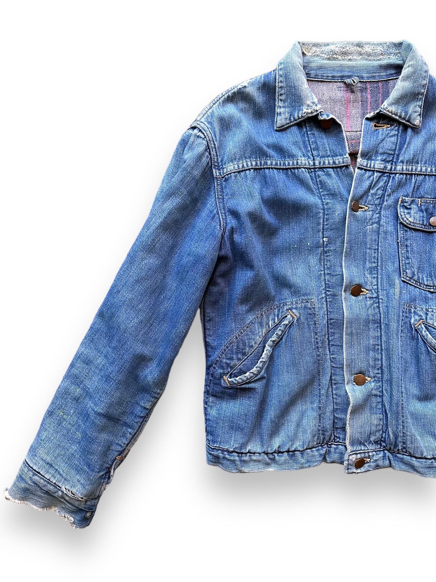 Right Side View of Vintage Blanket Lined Wrangler Denim Jacket MJL SZ 42 | Vintage Denim Jacket Seattle | Barn Owl Seattle