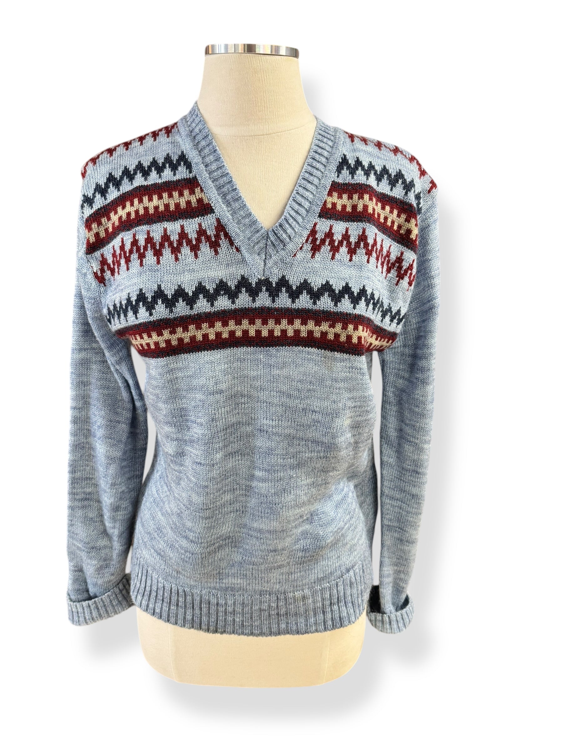 Front view of 1980s Kennington V Neck Sweater M