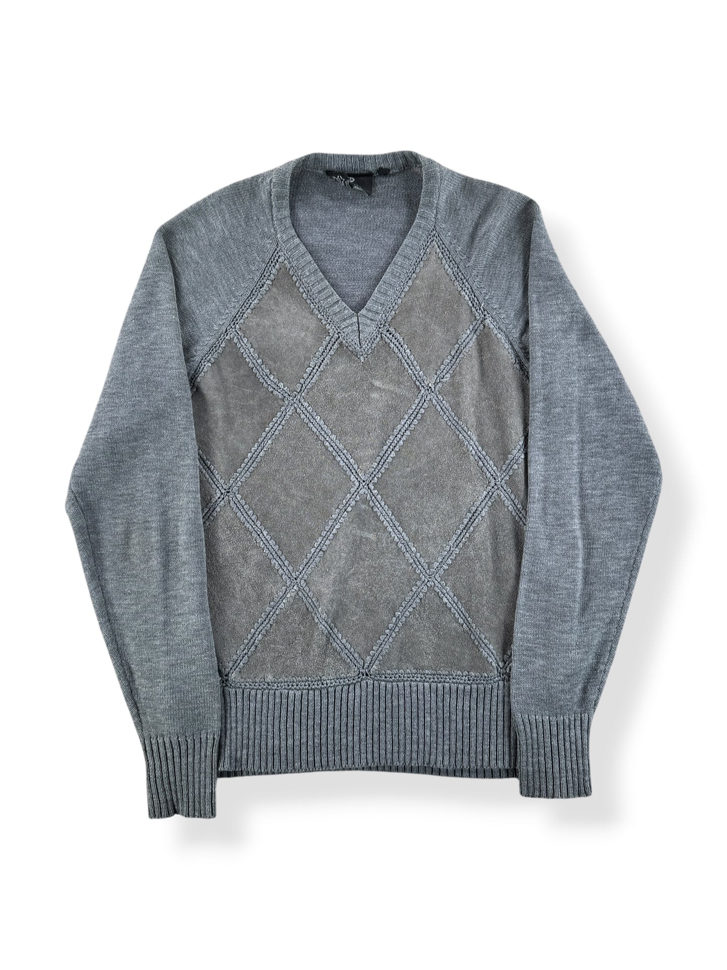 Front of Vintage 70s Suede/Acrylic Sweater SZ L (Fits S)