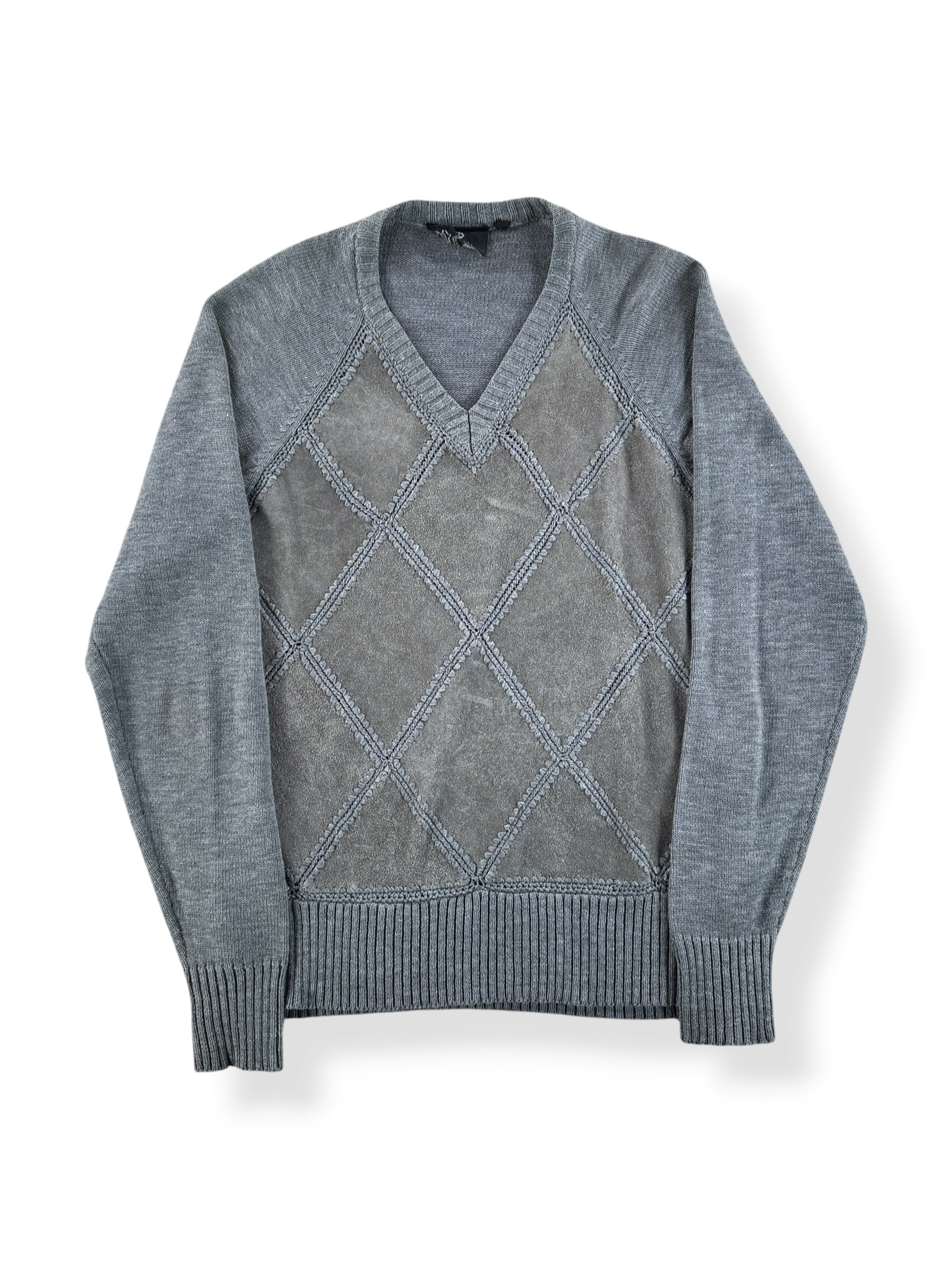 Front of Vintage 70s Suede/Acrylic Sweater SZ L (Fits S)