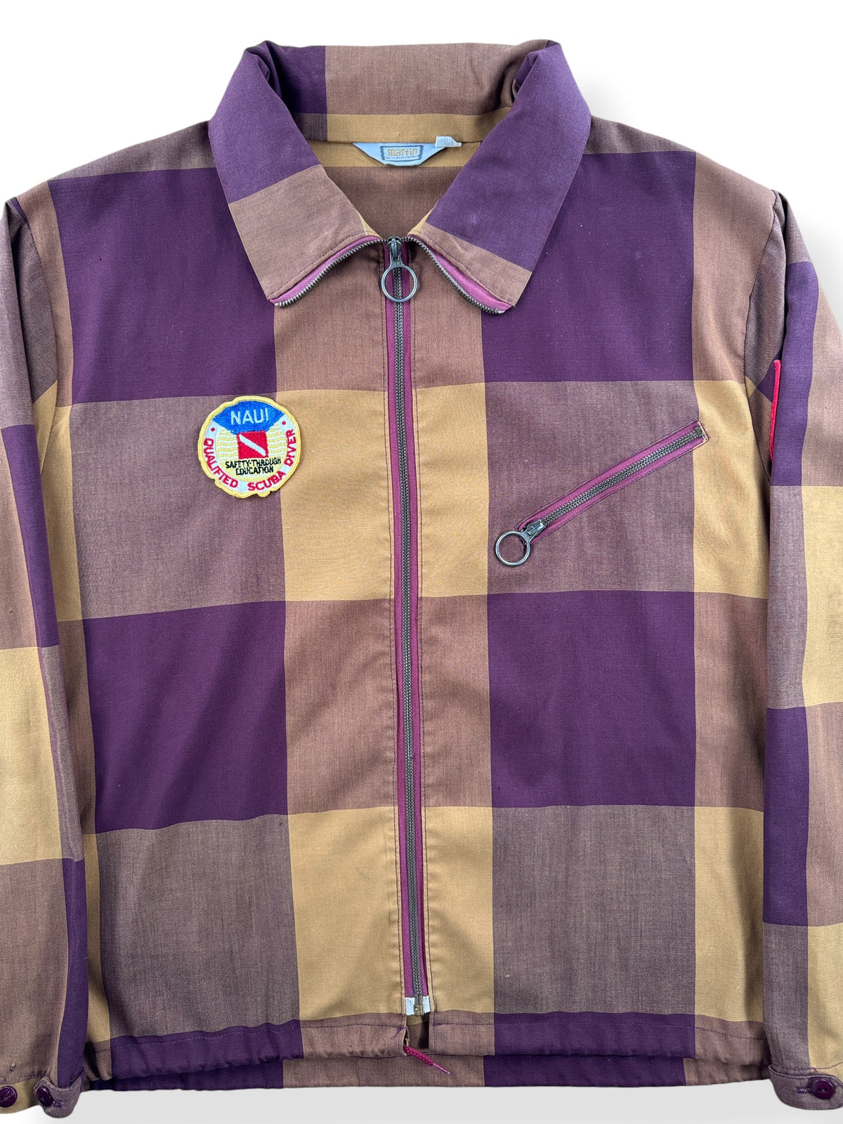 Close-up of Vintage 70s Martin Plaid Diver Jacket SZ XL