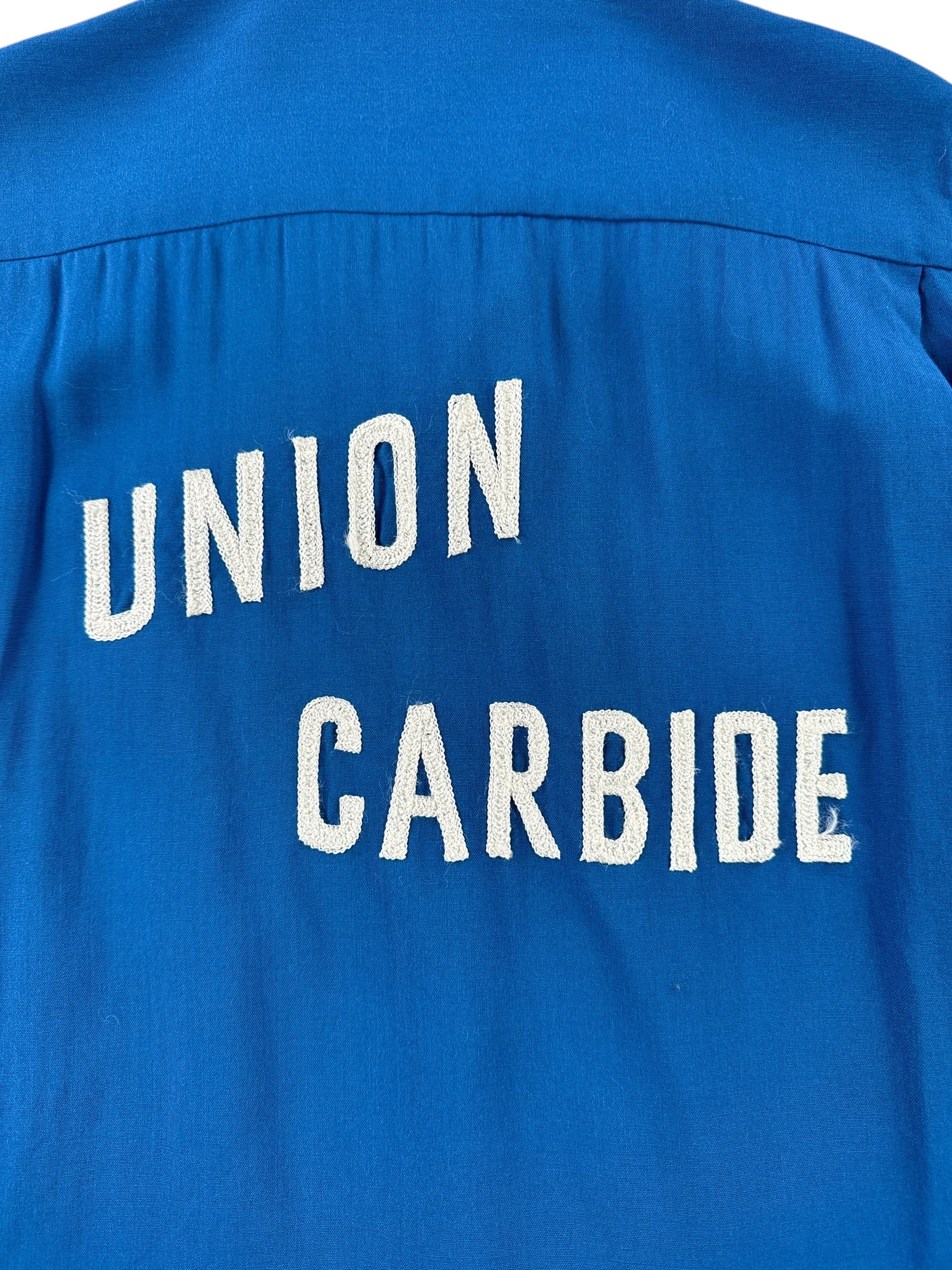 Back Chainstitching on Vintage Union Carbide Bowling Shirt SZ M