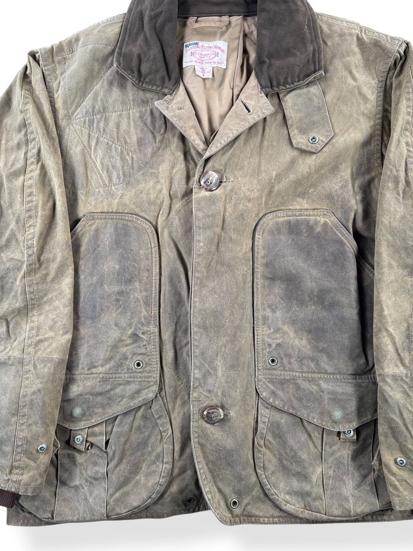 Damage on Filson Waterfowl Upland Coat SZ S