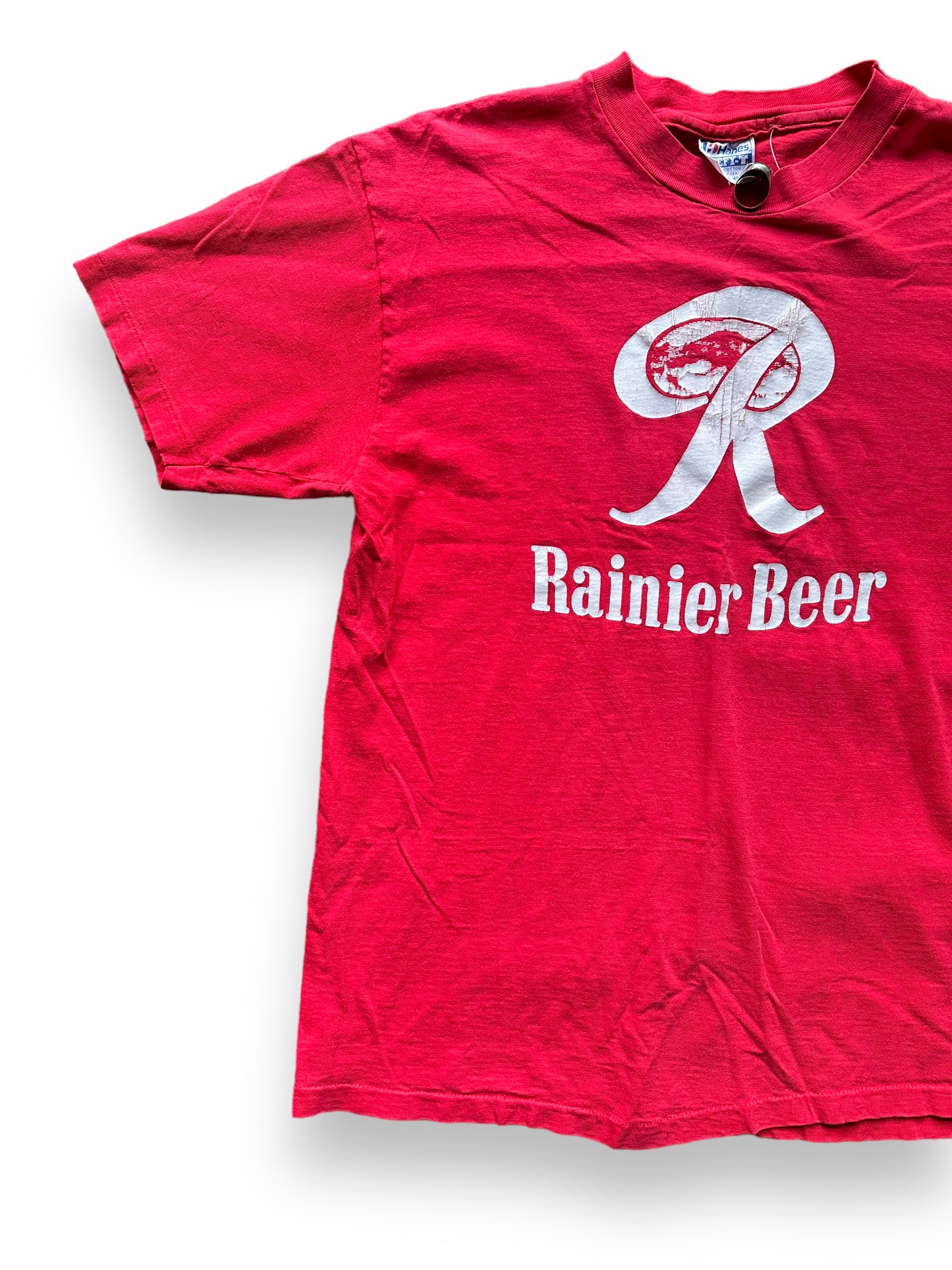 Front Right View of Vintage 1985 Rainier Beer Tennis Tournament Tee SZ XL | Vintage Beer T-Shirts Seattle | Barn Owl Vintage Tees Seattle