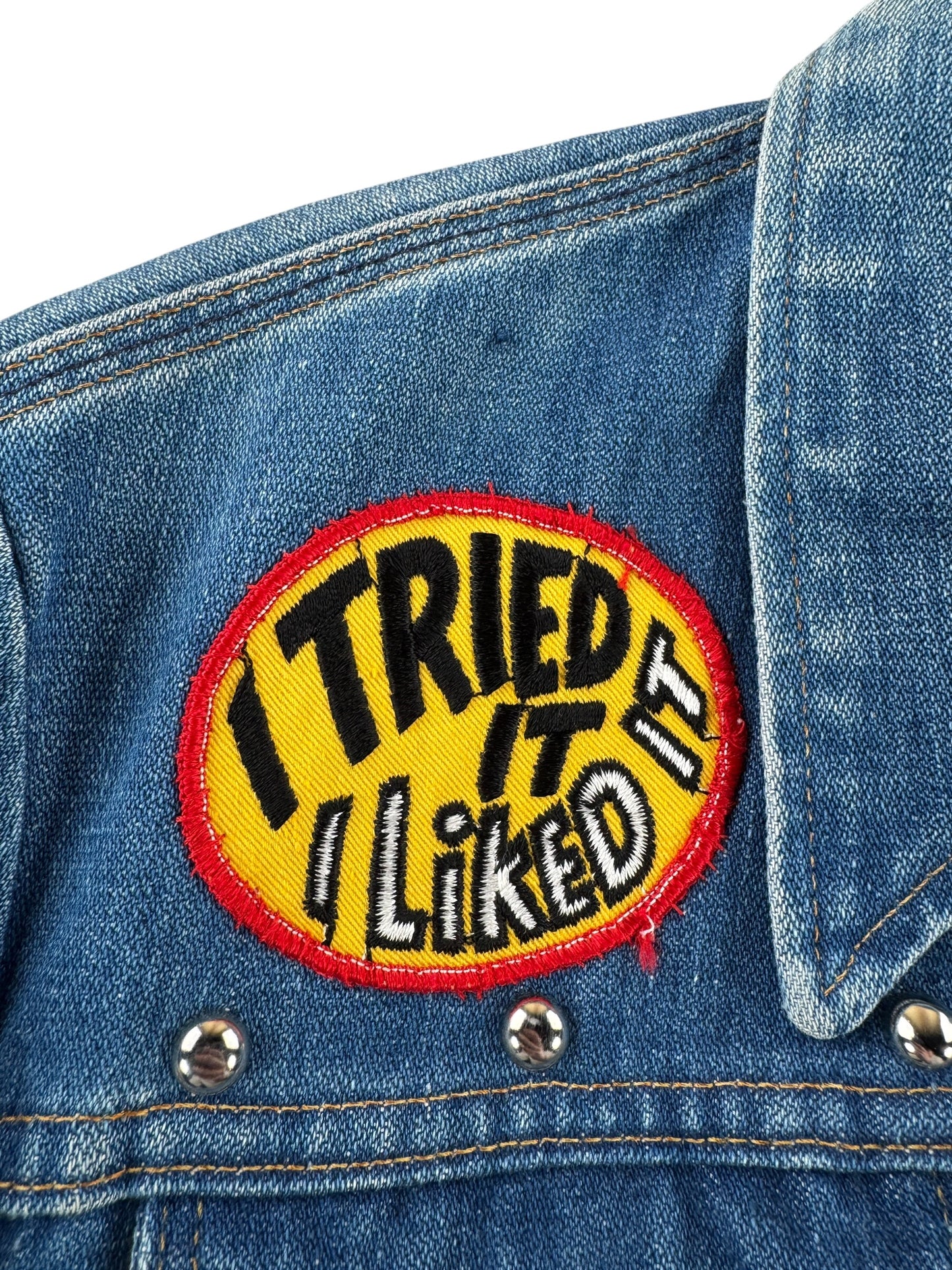 Patch on Vintage 70s Wrangler Studded Denim Jacket SZ M