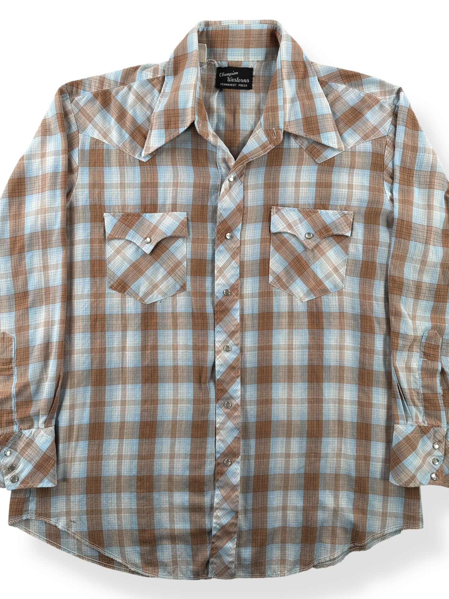 Front Close Up of Vintage Champion Westerns Pearl Snap SZ L