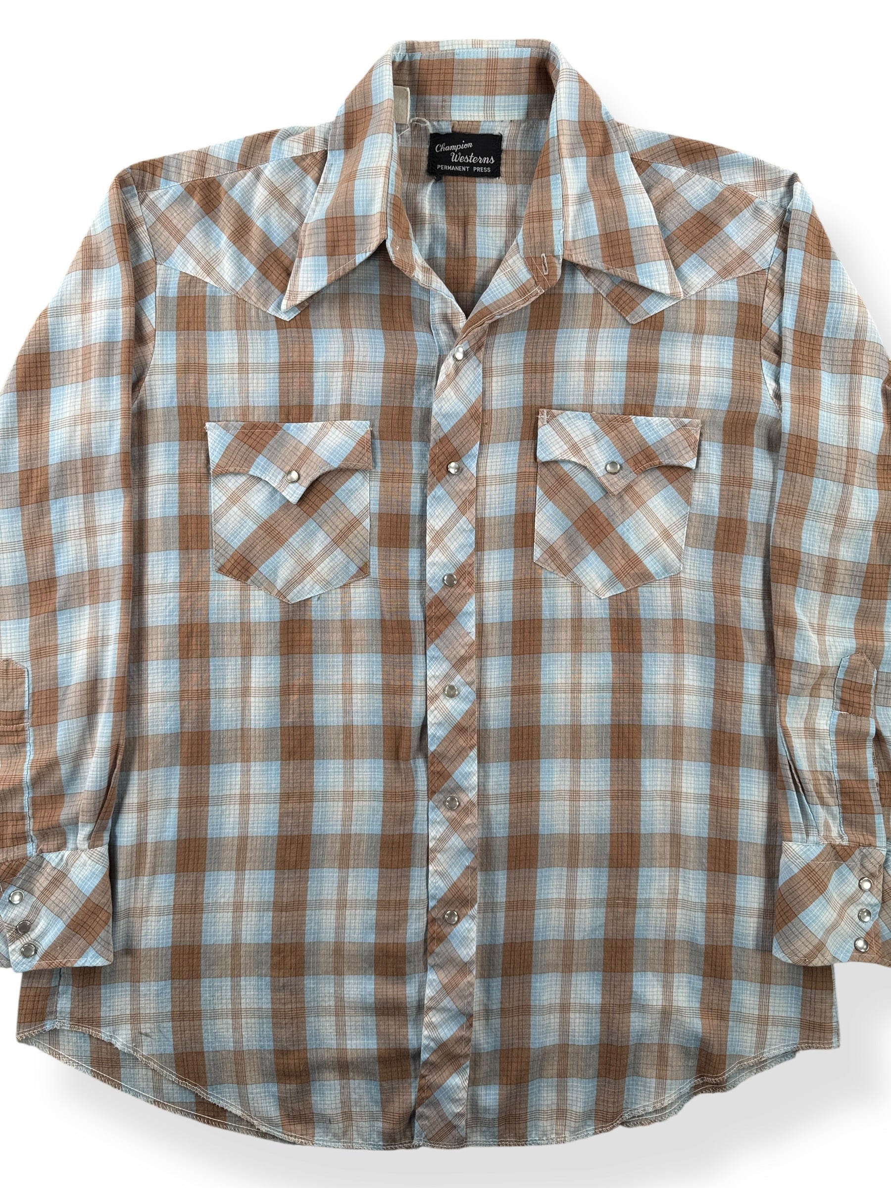 Front Close Up of Vintage Champion Westerns Pearl Snap SZ L