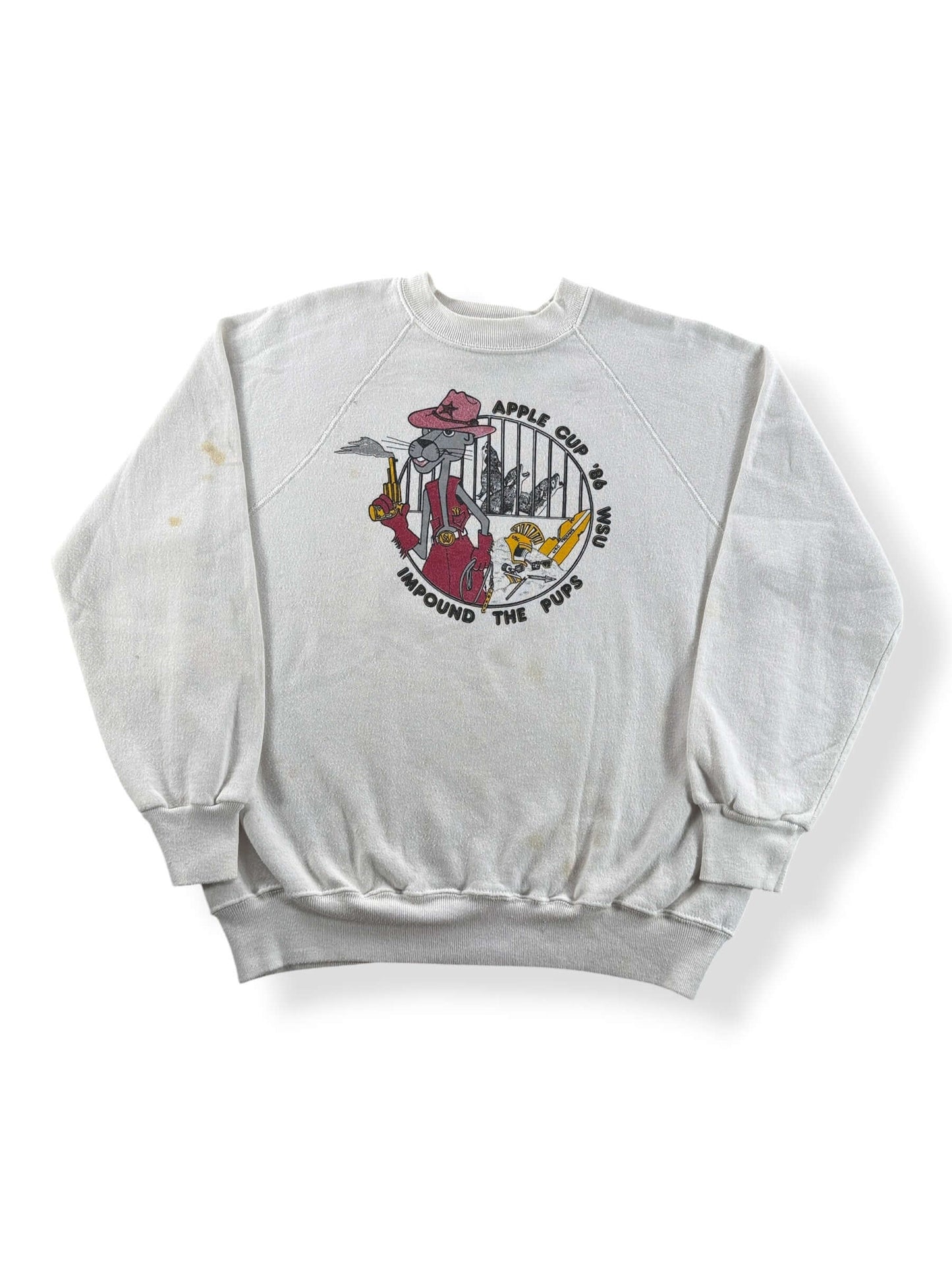 Front of Vintage Apple Cup Impound The Pups Crewneck SZ XL (Fits M)