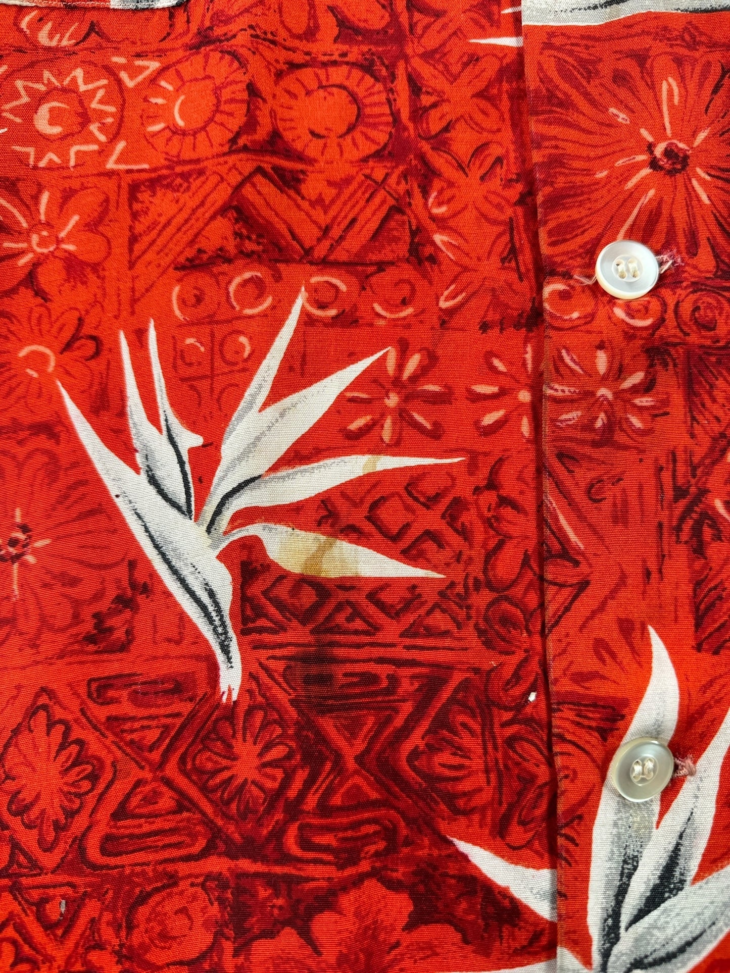 Stain on Vintage Penney's Bird of Paradise Rayon Aloha Shirt SZ M