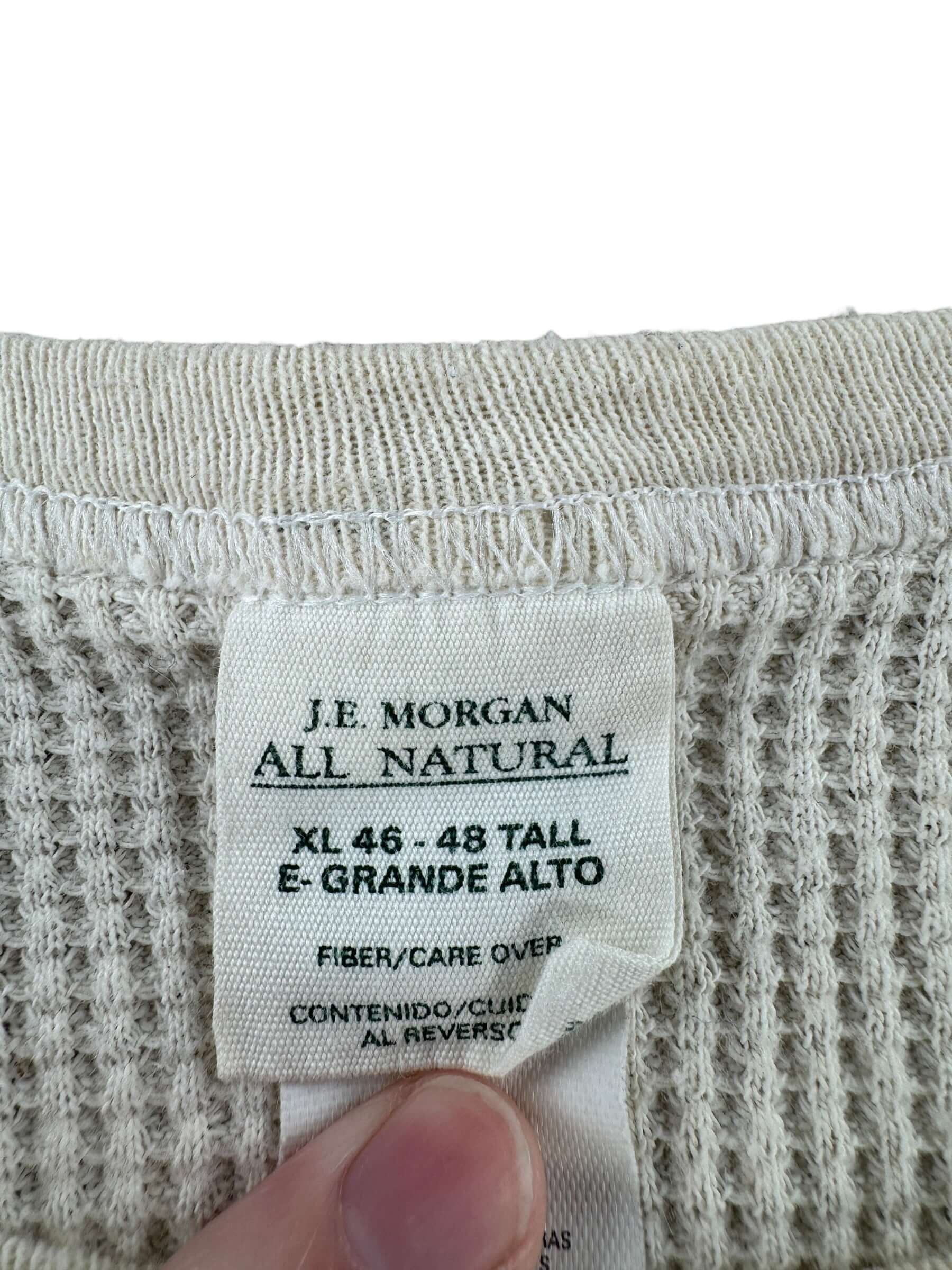 Tag on Vintage J.E. Morgan 100% Cotton Waffle Undershirt SZ XL Tall (Fits XS)