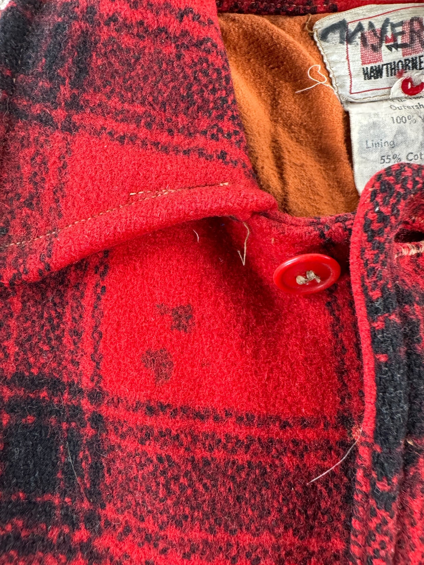 Wear on Vintage 60s Hawthorne Buffalo Plaid Coat SZ L