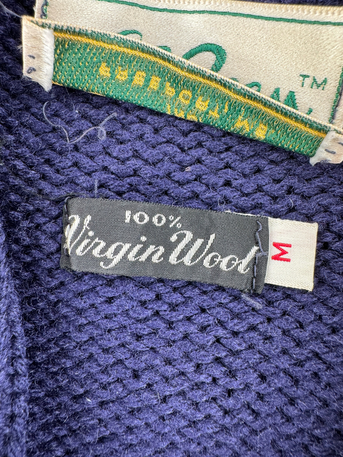 Materials tag on Vintage LL Bean Script Era Cardigan SZ M
