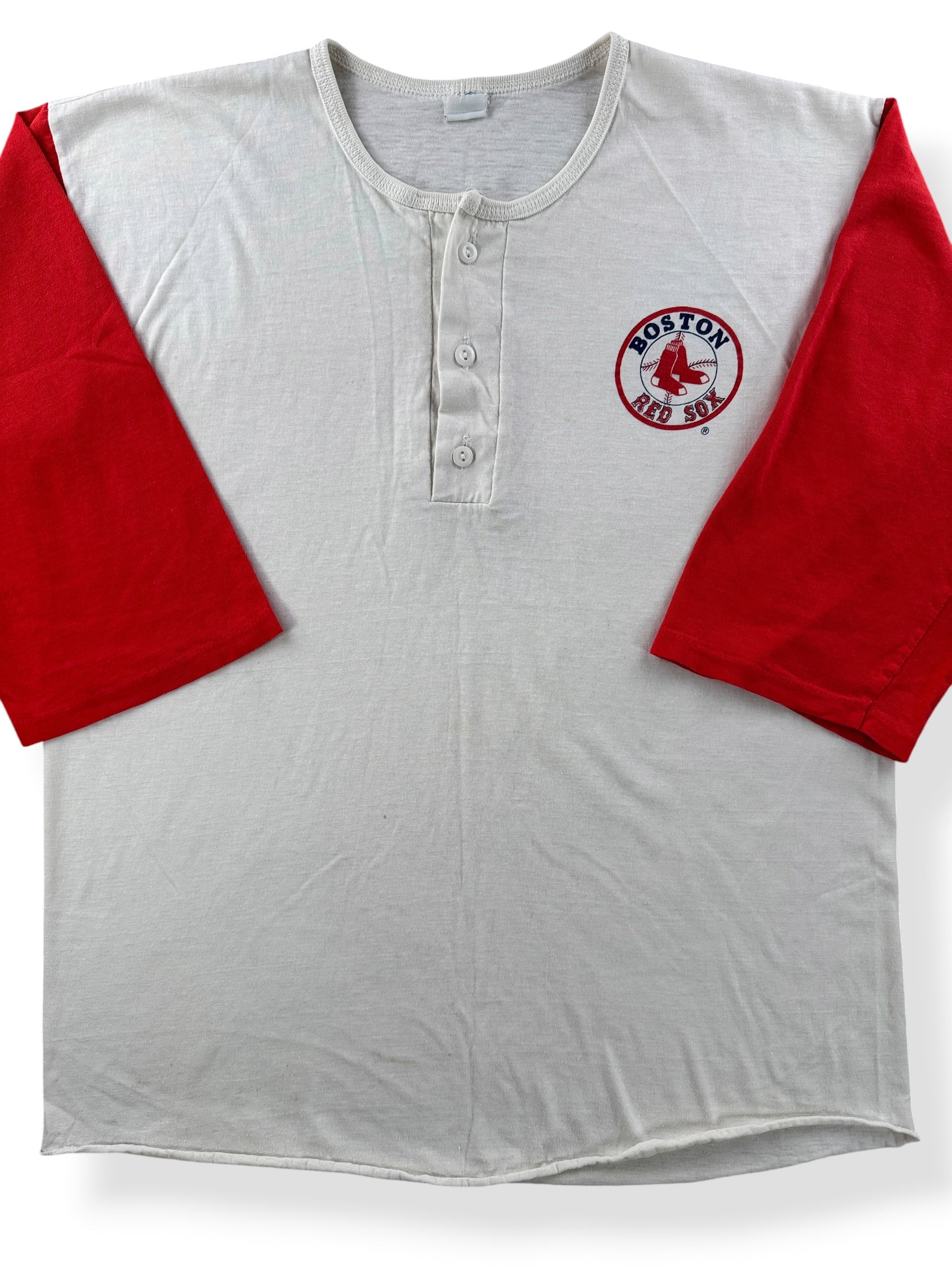 Front Close Up of Vintage Boston Red Sox Henley SZ L