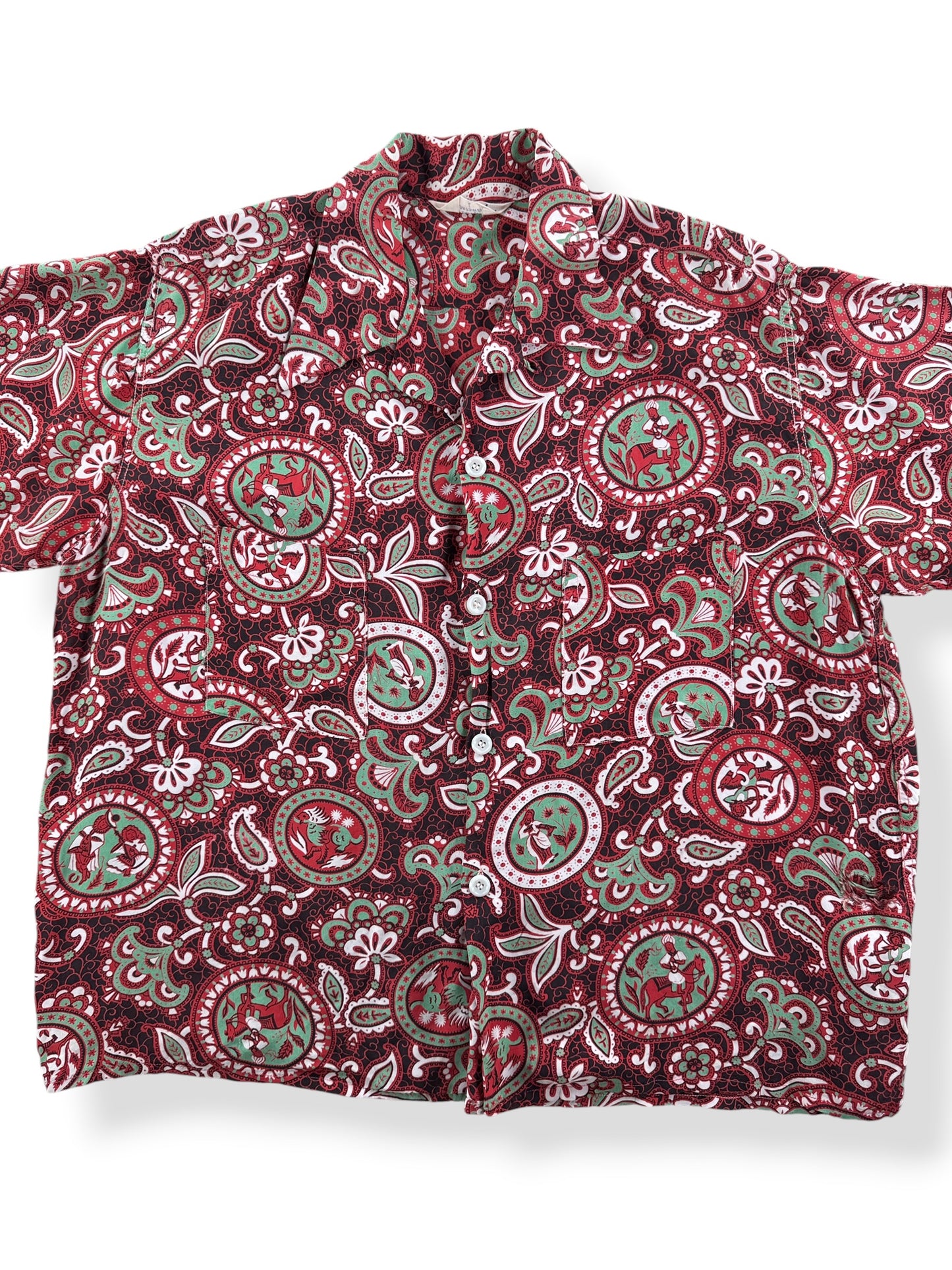 Front Close Up of Vintage Wheatley Sportswear Rayon Aloha Shirt SZ L