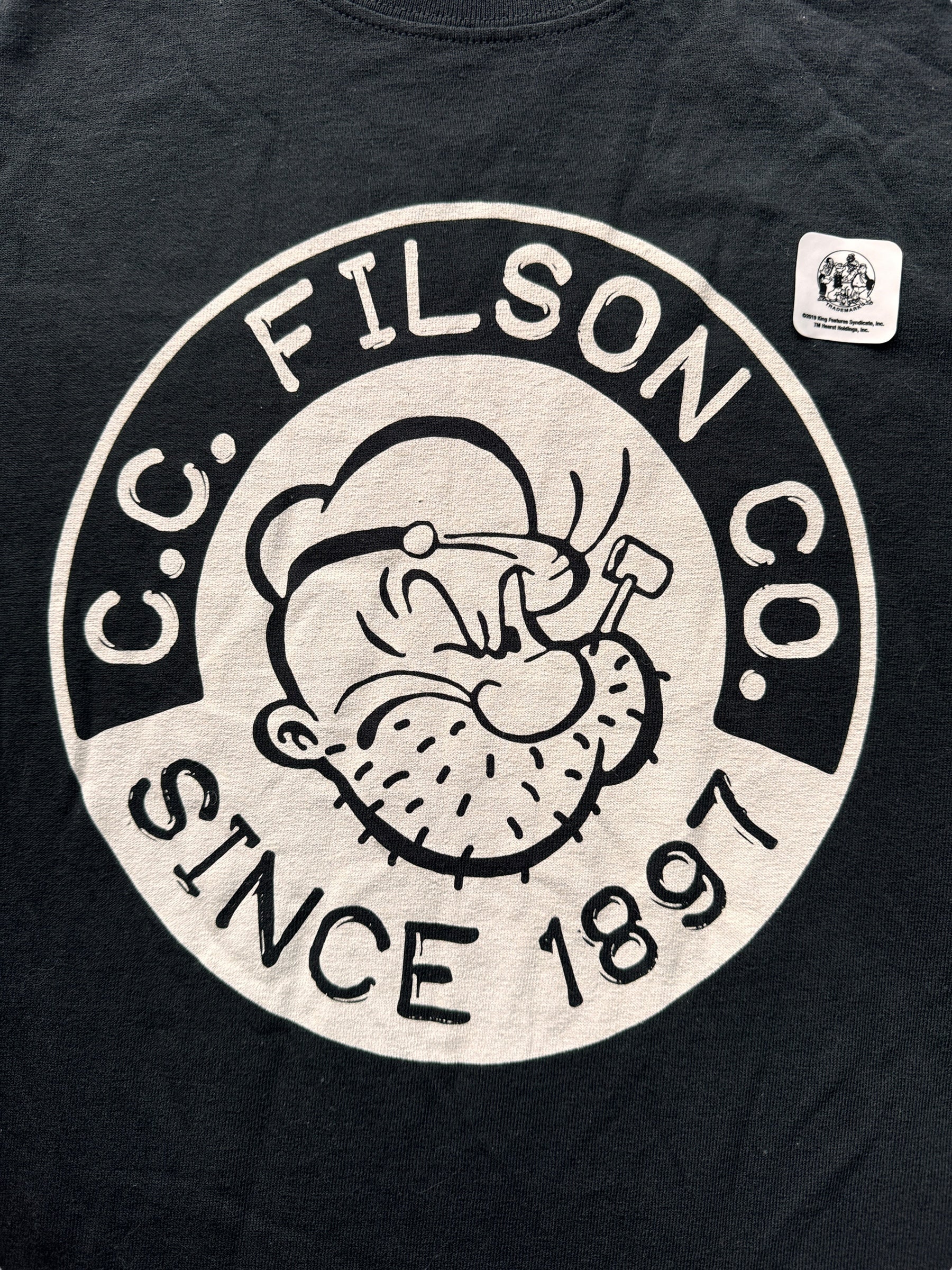 front graphic of NWT Black Filson Popeye Tee SZ M