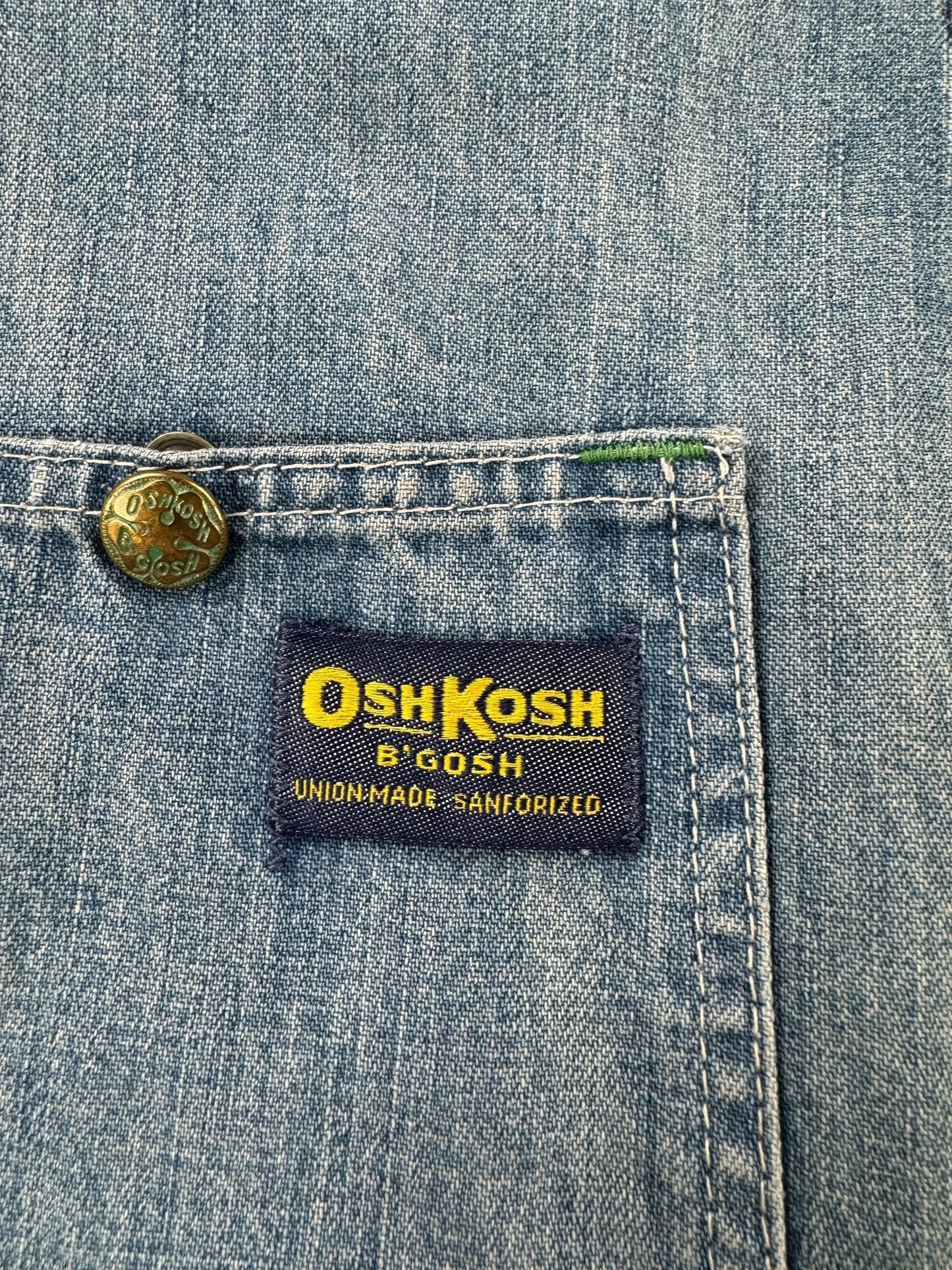 Label on Vintage Osh Kosh Denim Chore Coat SZ 42
