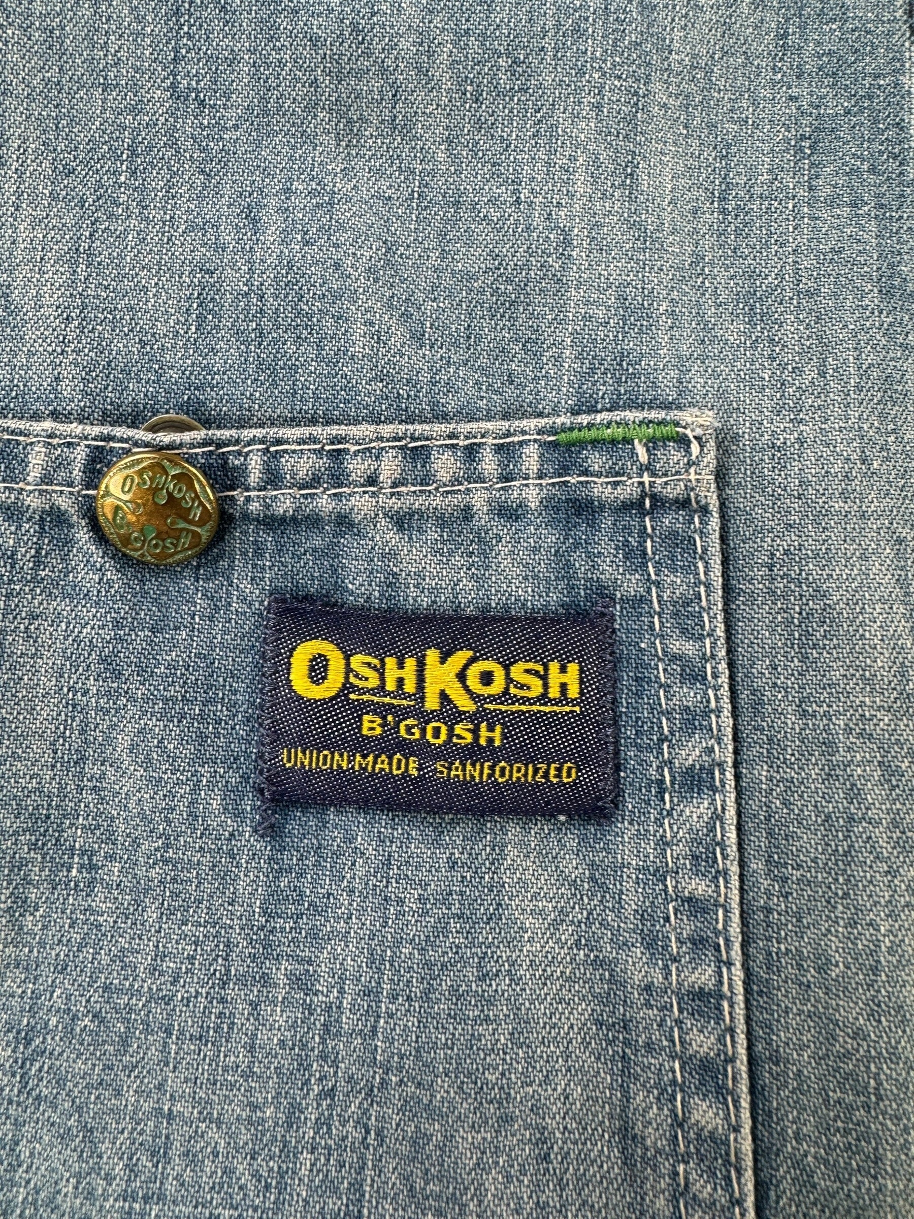 Label on Vintage Osh Kosh Denim Chore Coat SZ 42